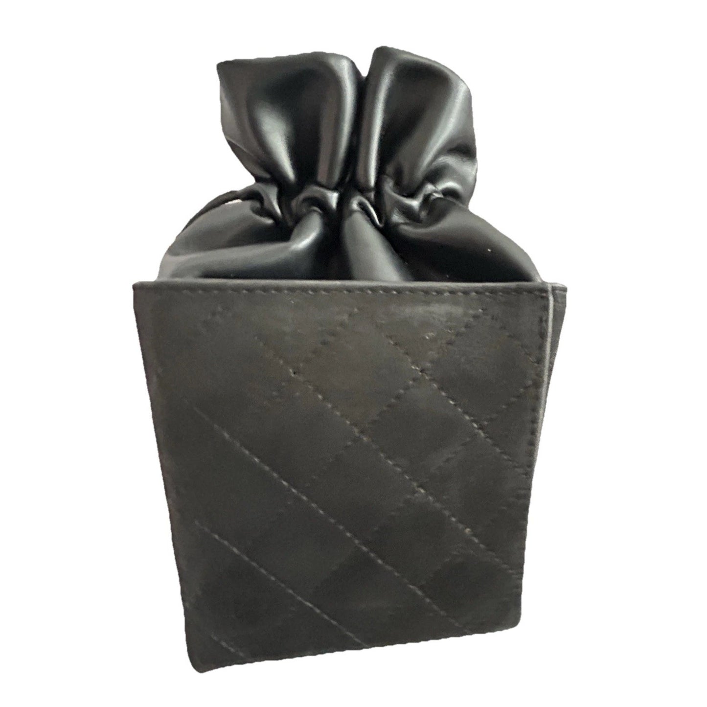 Quilted Mini Drawstring Shoulder Bag Black Pouch Gold Chain Crossbody