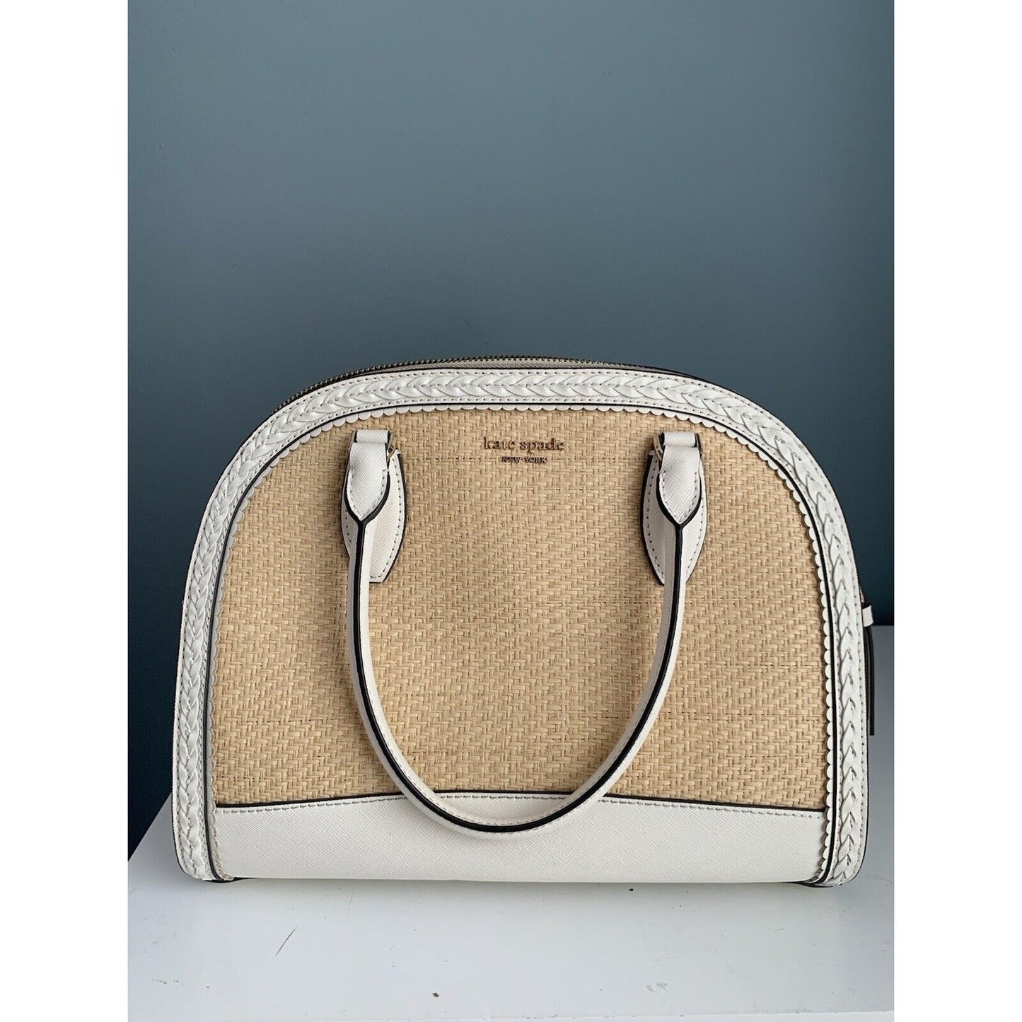 EUC Kate Spade New York Reiley Straw Large Dome Satchel Woven Basket Bag Purse