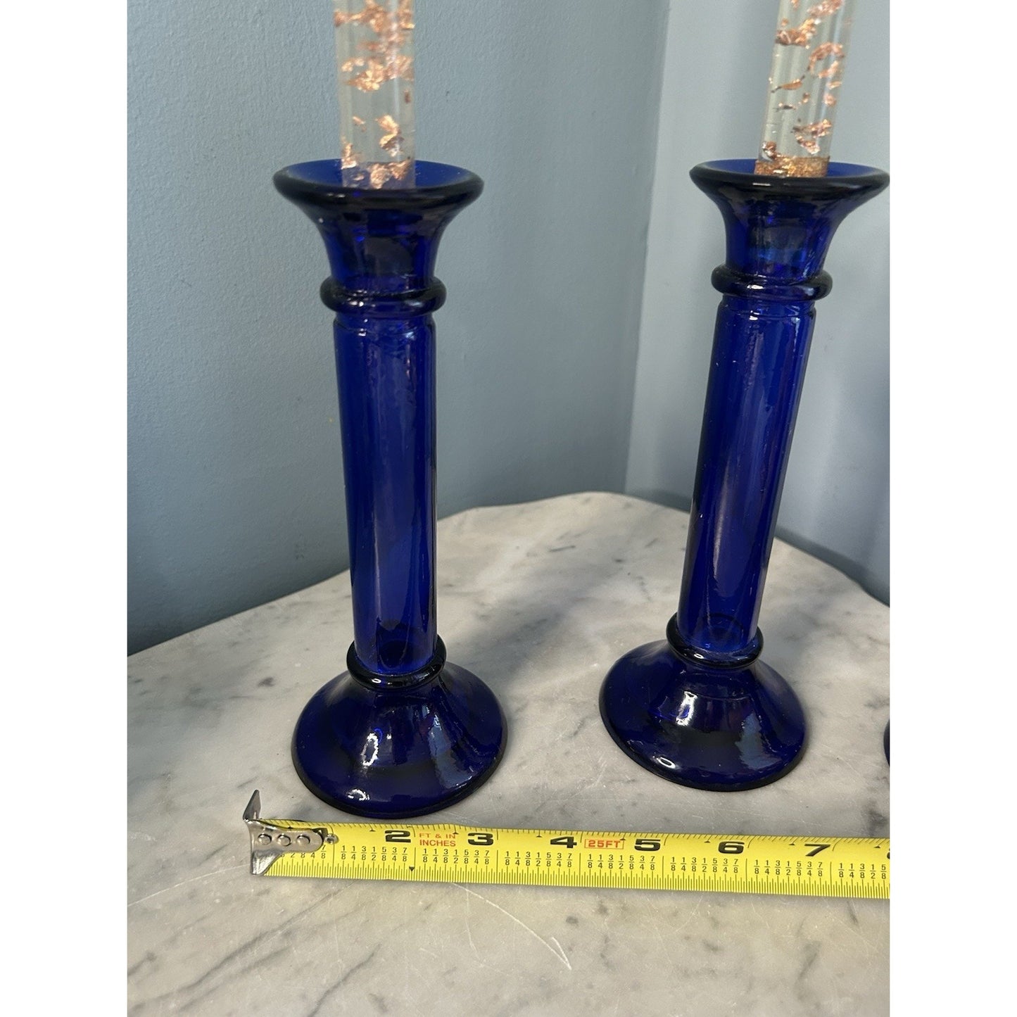 3 Vintage Pier 1 Imports Cobalt Blue Pillar Candle Holder or Vase Recycled Glass