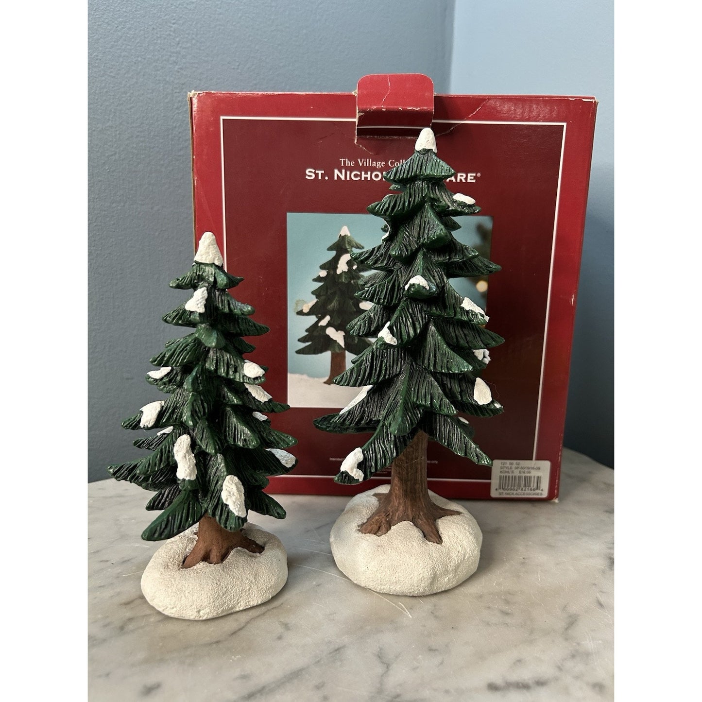 St Nicholas Square Village Collection 6" & 8" Pine Trees Hand Painted w/ Box