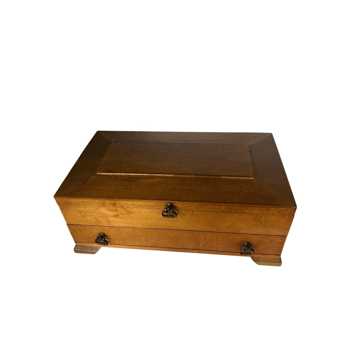 Wooden Jewelry Box 16” Drawers Ring Holder Teal Velvet Interior