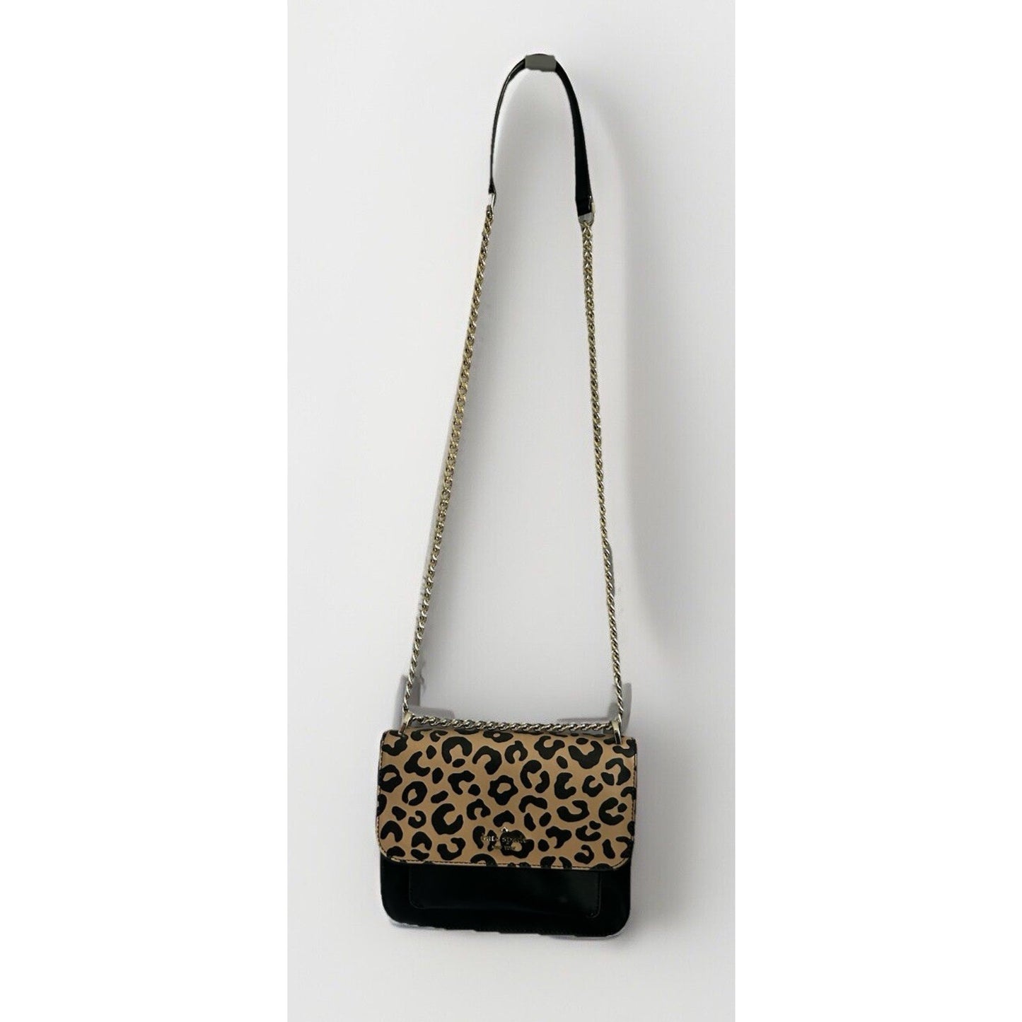 Kate Spade Leopard Print Leather Remi Flap Chain Crossbody Shoulder Bag Black