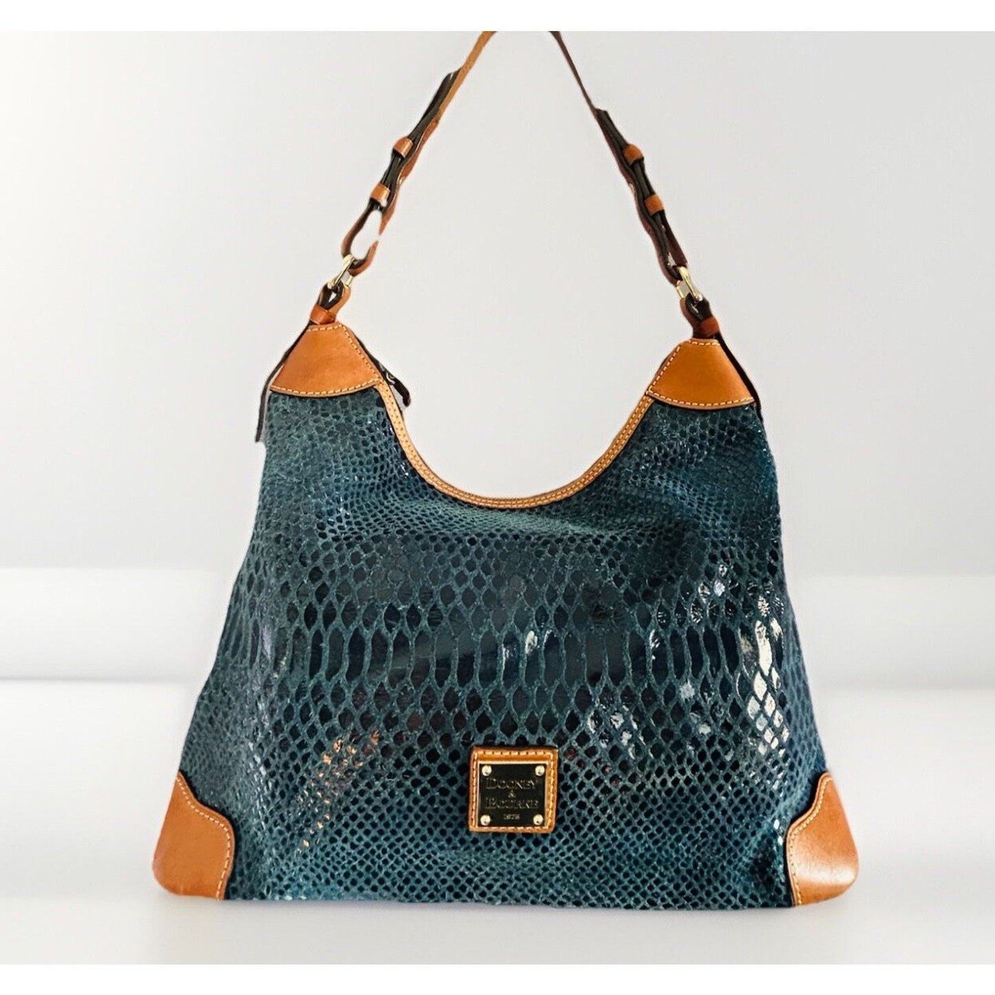 Dooney & Bourke Erica 90s Hobo Bag Snake Embossed Navy Blue Leather Suede Purse