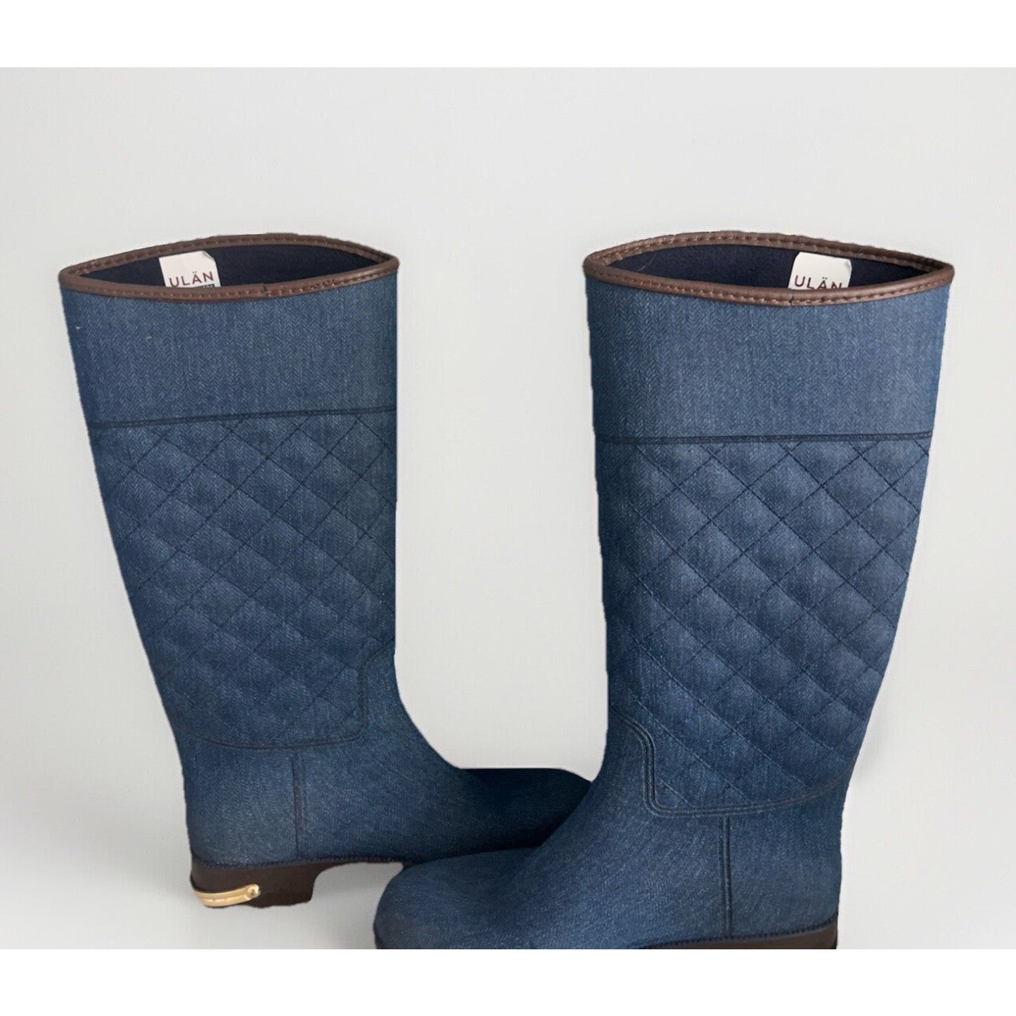 Ulan Rainy Steps Women’s Size 10 Tall Rain Boots Quilted Macys Jessie Denim New Condition