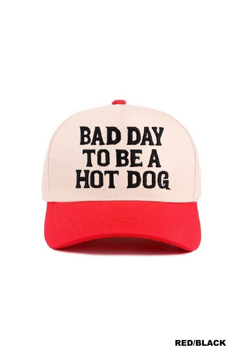 Bad Day To Be A Hot Dog Two Tone Cotton Hat: RED / 1(ONE SIZE)