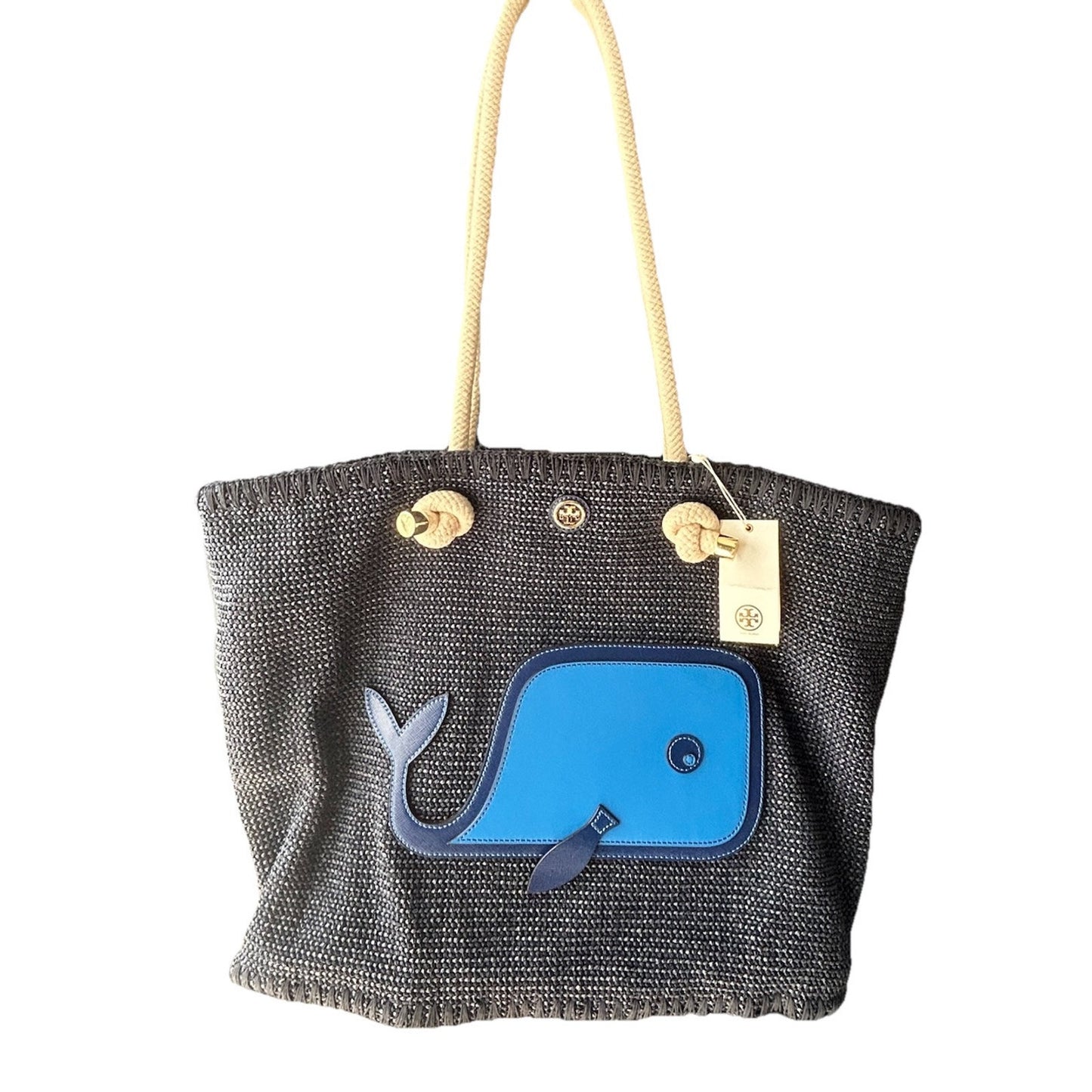 NWT Tory Burch Knotted Whale Tote Navy Blue Handbag Beach Pool Vacation Bag Rare