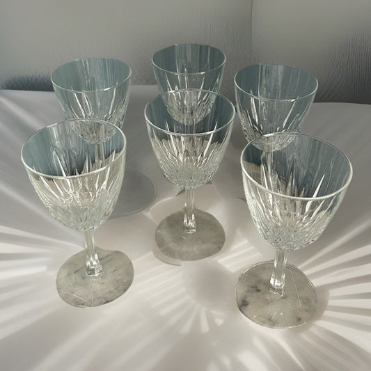 (6) Cristal D'Arques Diamant Claret 5 3/4” Wine Glasses France Vintage Clear