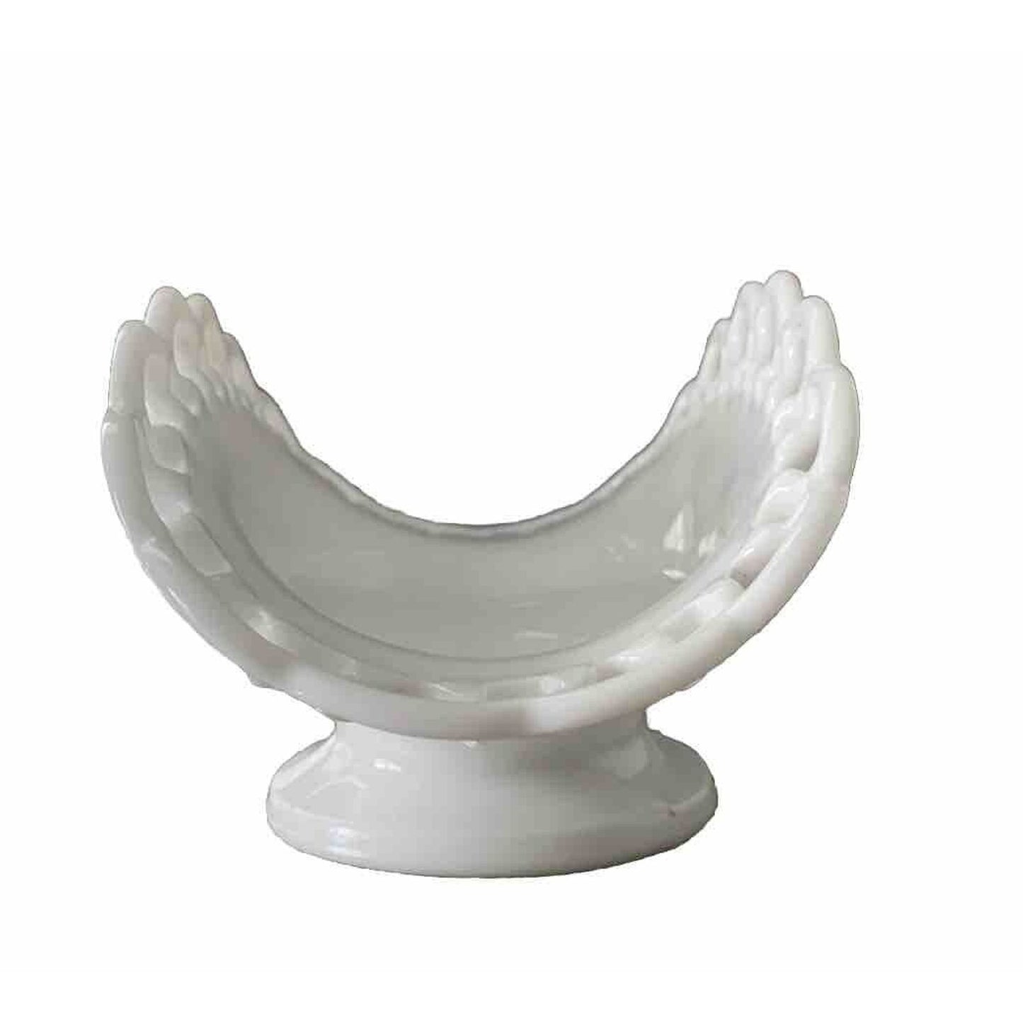Vintage Milk Glass Lacy Edge White Pedestal Banana Boat Dish Collectible MCM