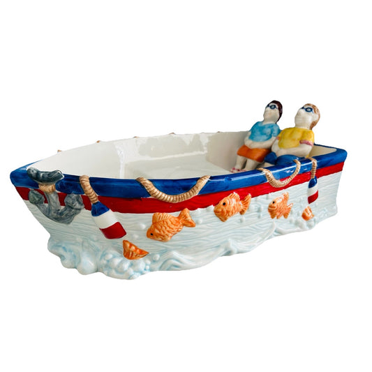 Platter Ceramic Boat Nautical Chip Dip Tray FWC Birthday Party Salsa Dip Beach