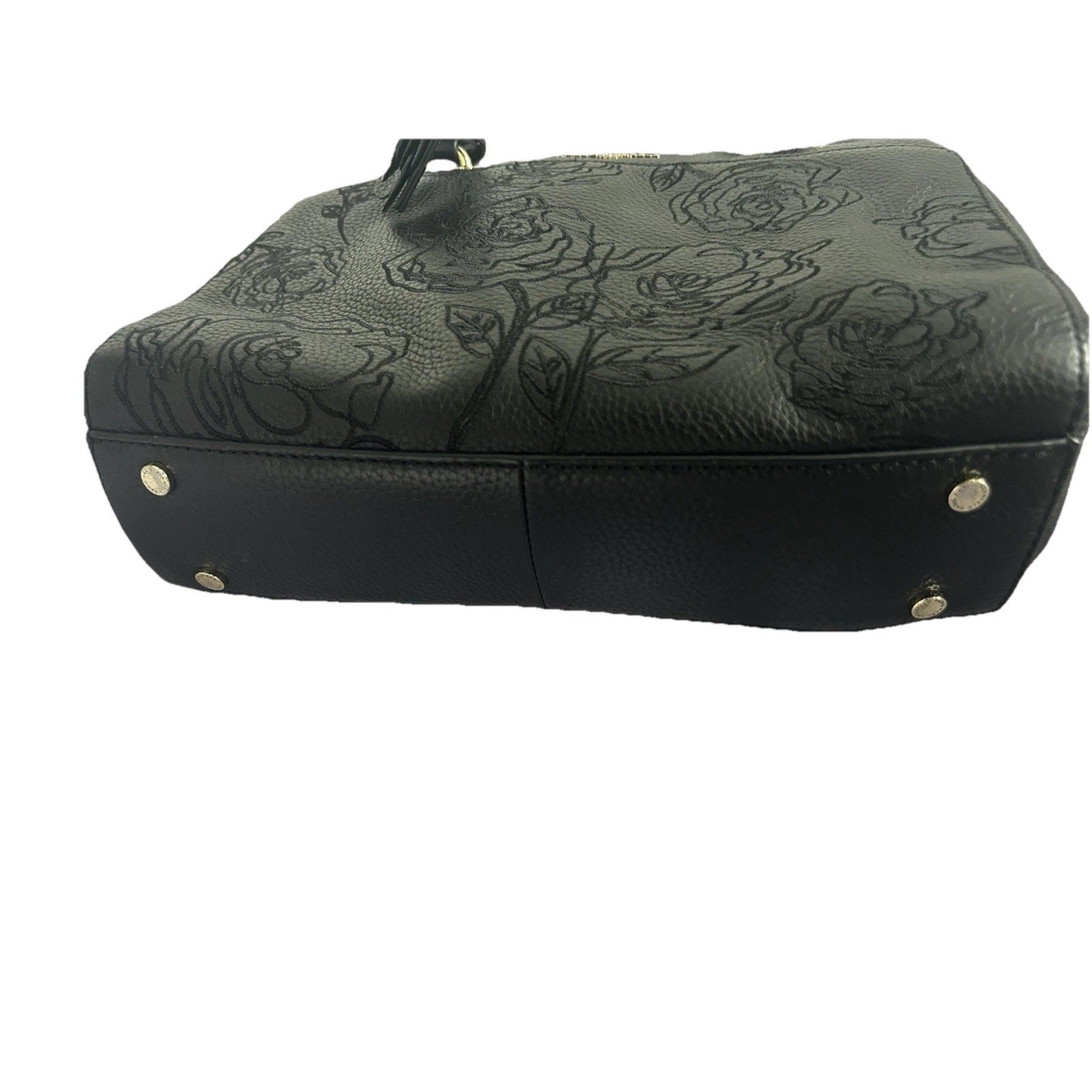 Karl Lagerfeld Black Leather Floral Stitched Bag Embroidered Flower Handbag Paris