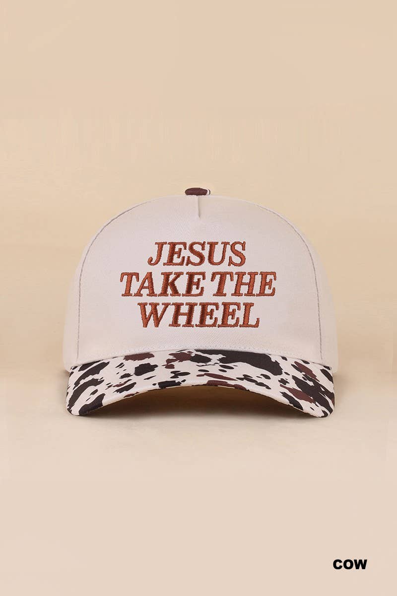 Jesus Take The Wheel Two Tone Snapback Hat: LEOPARD / 1(ONE SIZE)
