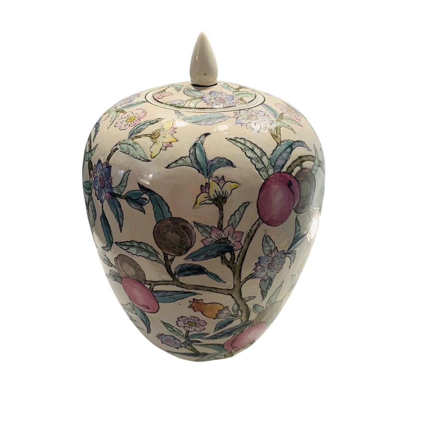 Vintage WBI Floral Botanical Chinoiserie Plum tree blossoms Ceramic Vase 12” Urn