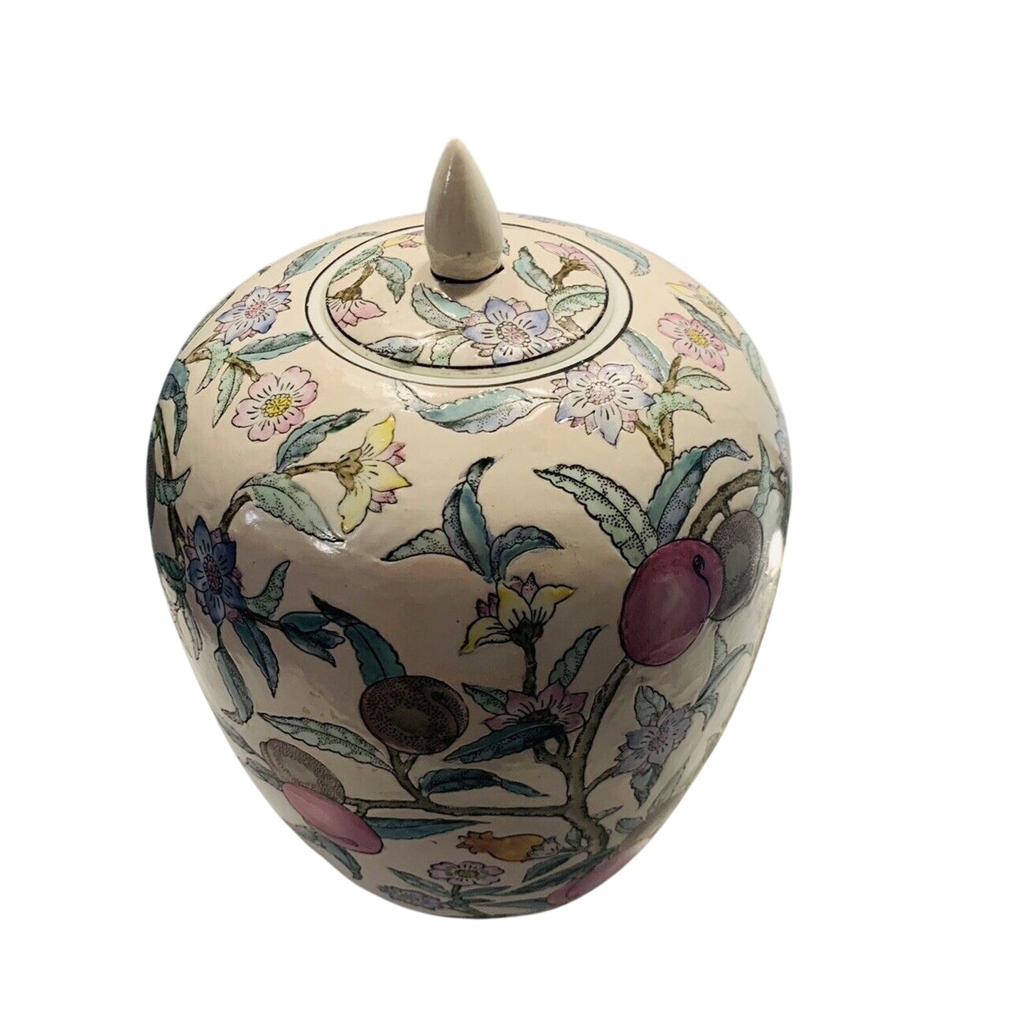 Vintage WBI Floral Botanical Chinoiserie Plum tree blossoms Ceramic Vase 12” Urn