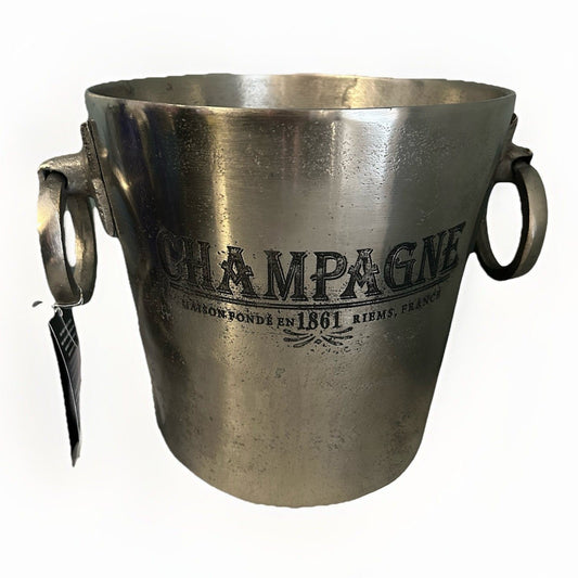 New Champagne Bucket Handcrafted Cast Aluminum Il Mulino Handles Silver Ice