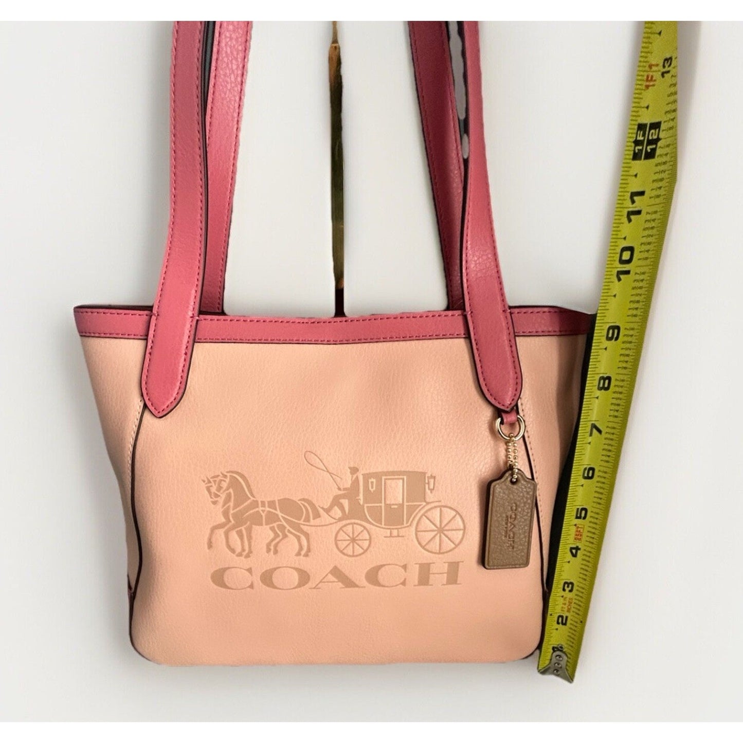 Coach Leather Tote 27 Bag Pink Peach Fading Blush C5775 Horse Carriage Colorblock Peach