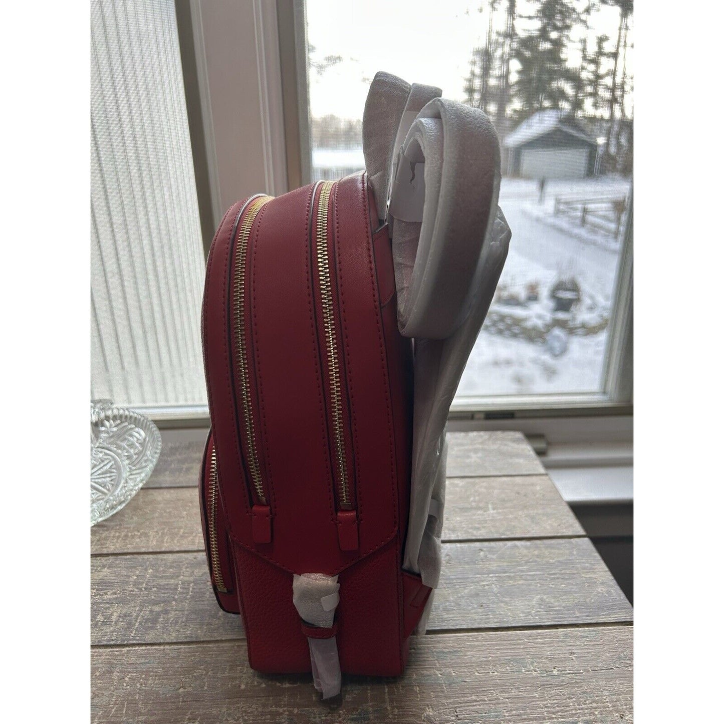 NWT Michael Kors Jaycee Medium Zip Pocket Backpack Leather Bright Red MSRP $498