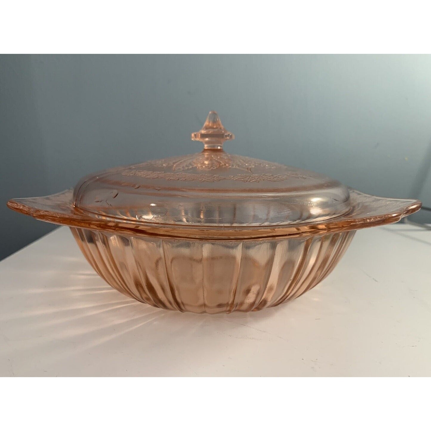 Vintage Jeannette Adam Pink Depression Glass Serving Bowl w/ Lid Vegetable Dish