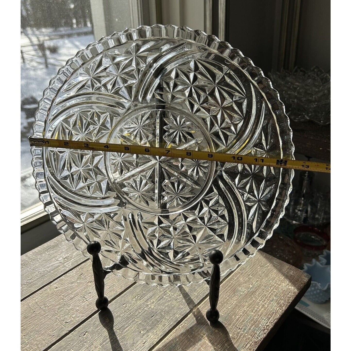 Anchor Hocking Stars and Bars Torte Plate Round Platter Tray Pressed Glass