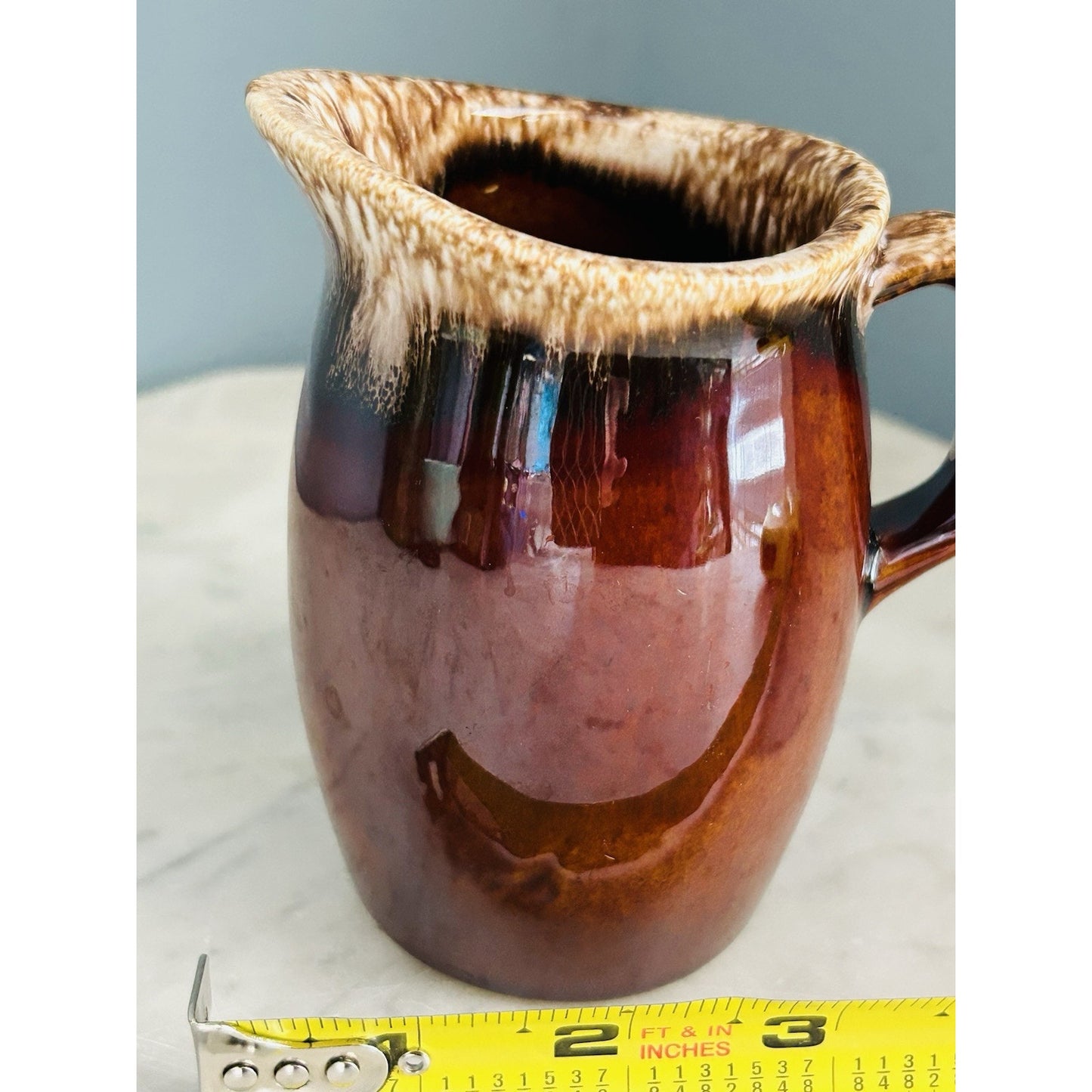 Vintage Hull Pottery Brown Drip Glazed Creamer USA Oven Proof 4.5” Tall Vase