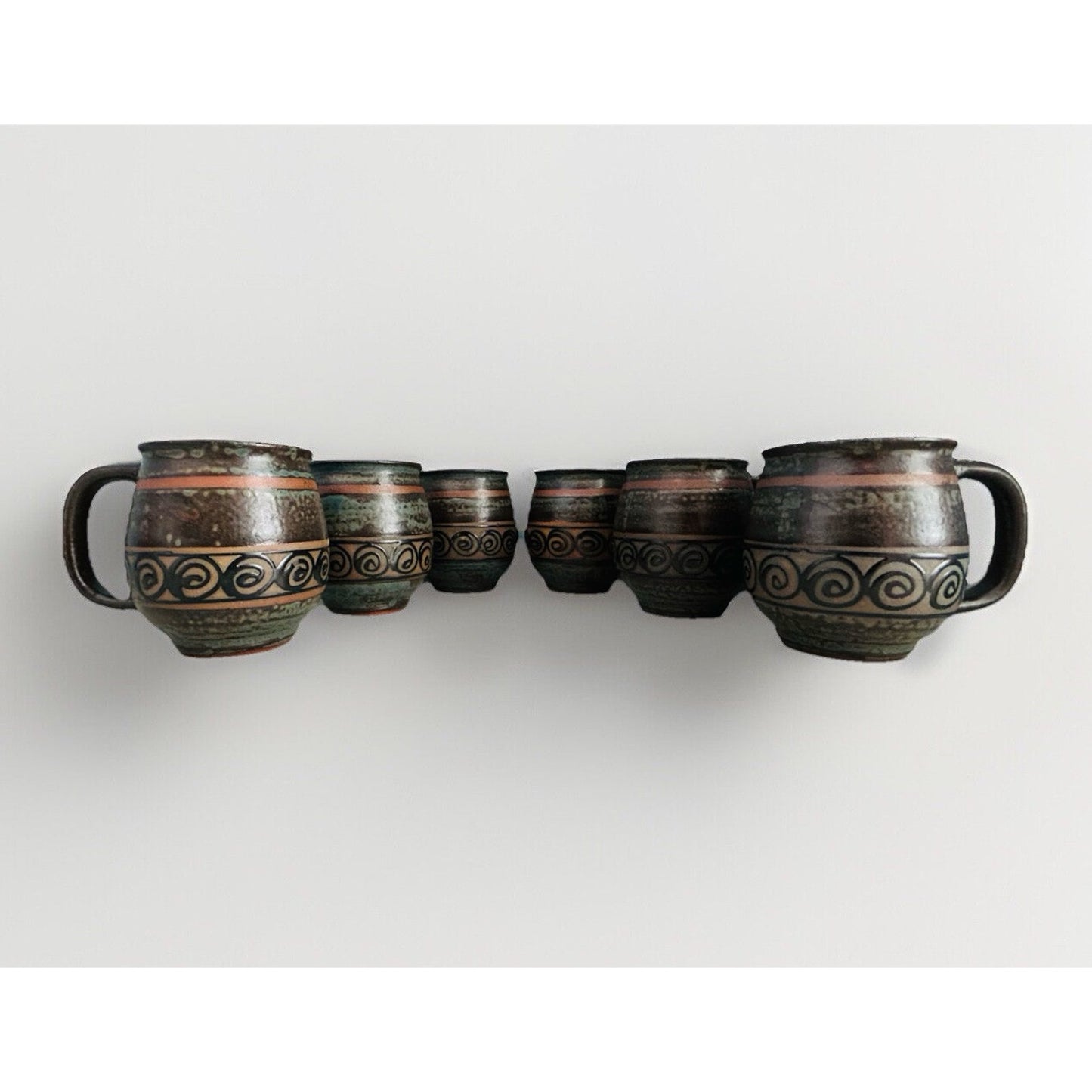 6 Vintage Japan Potbelly Coffee Mugs Mottled Glaze Stoneware Textured 12 oz