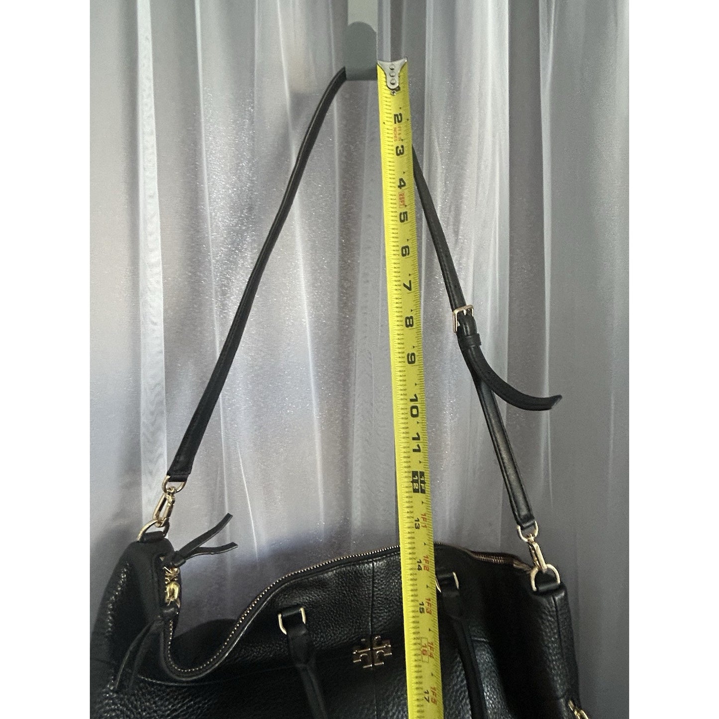 Tory Burch Ivy Slouchy Leather Satchel Bag Large Black Purse Handbag Strap