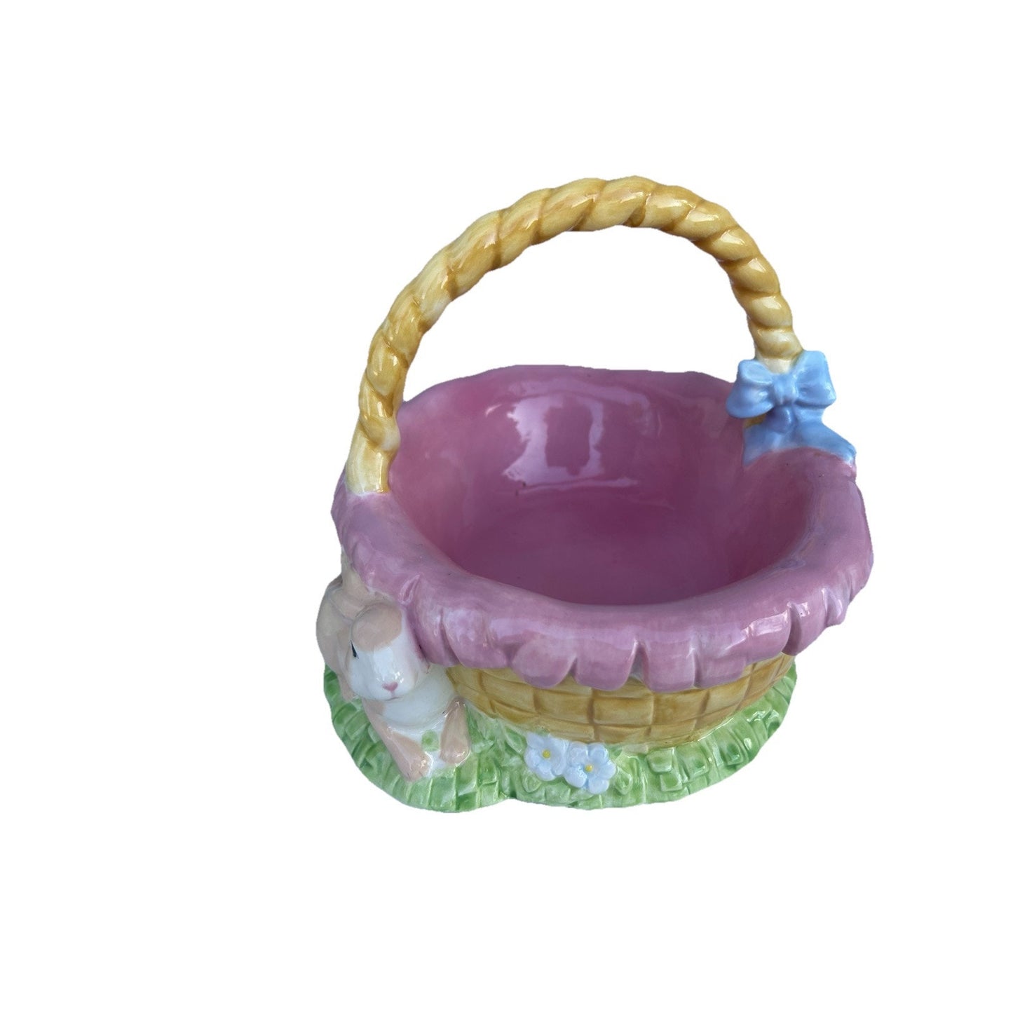 Lot of 3 Ceramic Easter Candy Dishes 2 Baskets and 1 Jelly Bean Lid Dish Bundle