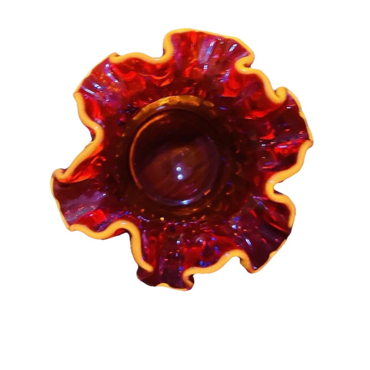 Fenton Amberina Hobnail Glows Small Rose Bowl Ruffle Crimped Orange Glass Vase