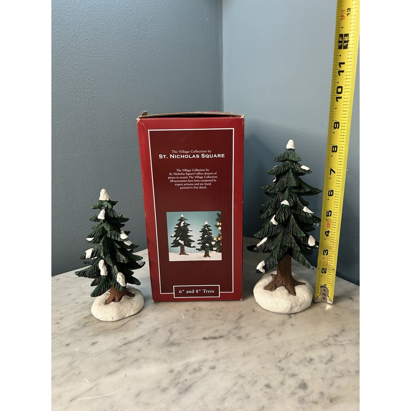 St Nicholas Square Village Collection 6" & 8" Pine Trees Hand Painted w/ Box