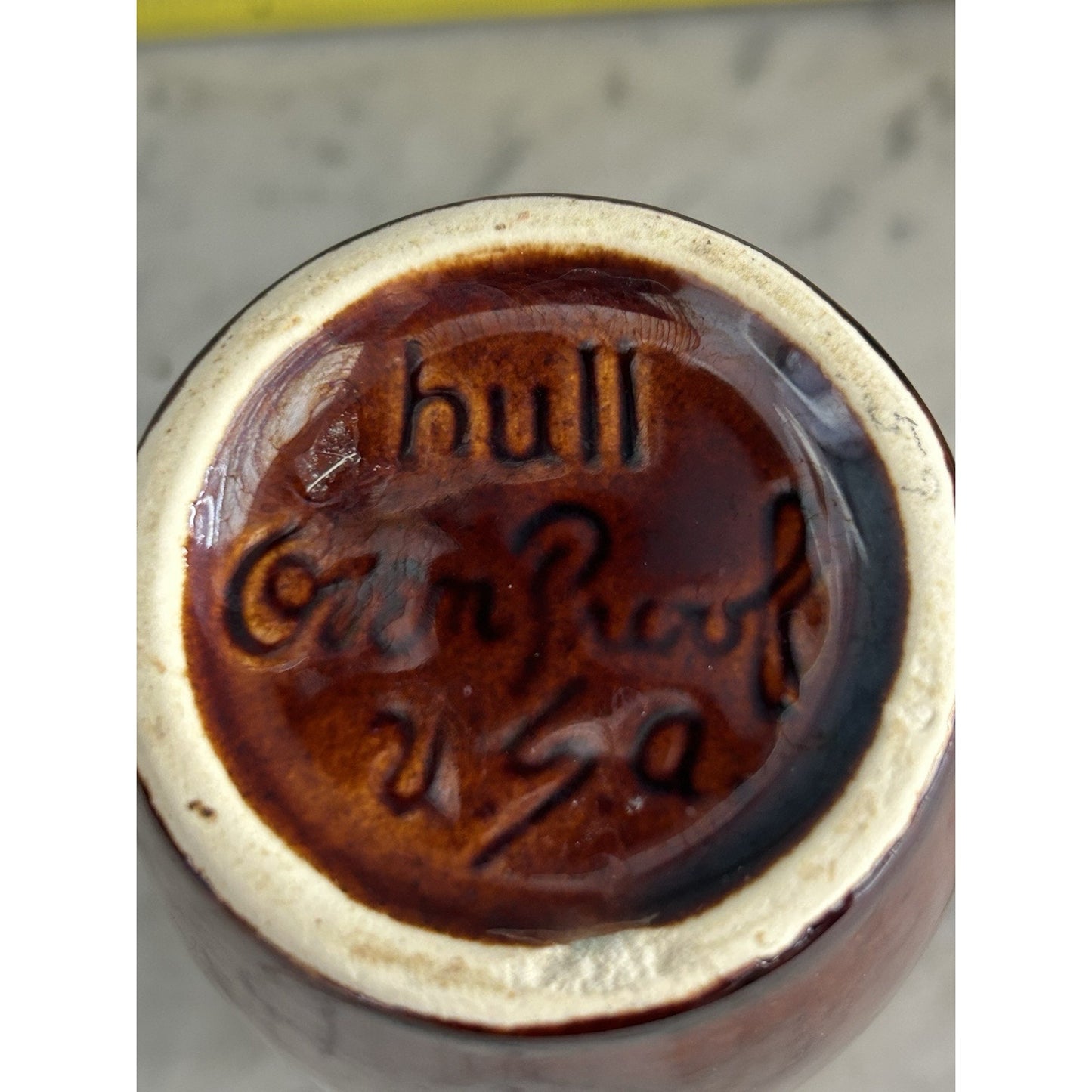 Vintage Hull Pottery Brown Drip Glazed Creamer USA Oven Proof 4.5” Tall Vase