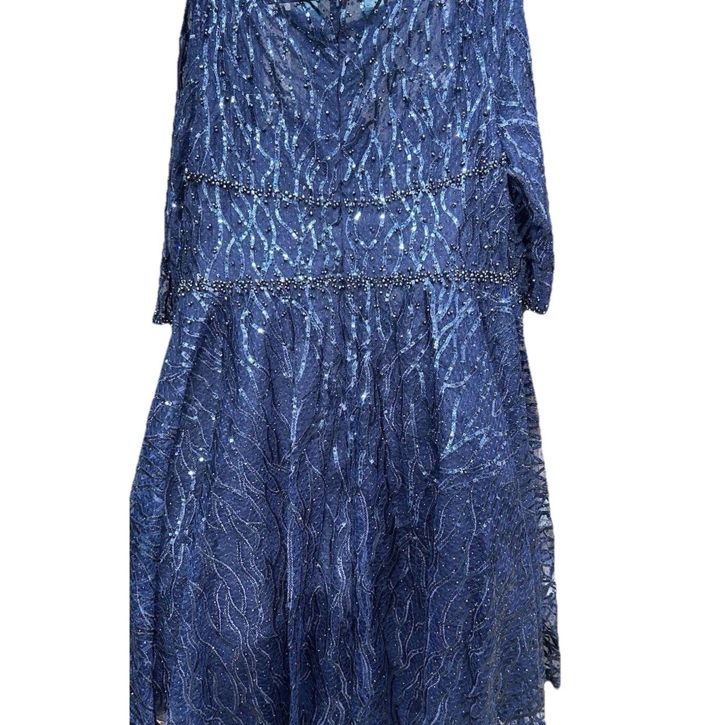 MAC DUGGAL Size 20 Navy Embellished High Neck Sleeve Cocktail Dress Plus A20252