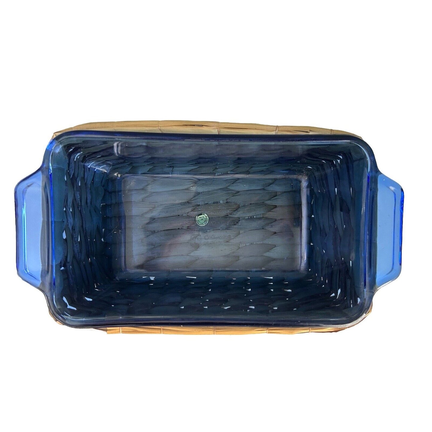 Cobalt Blue Anchor Hocking Loaf Dish 1.5 Qt Baking Pan w/ Woven Serving Basket