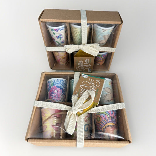 2 Sets of 6 New Glitterville Paris Flea Market Shot Glasses 2.2" Tall Reusable