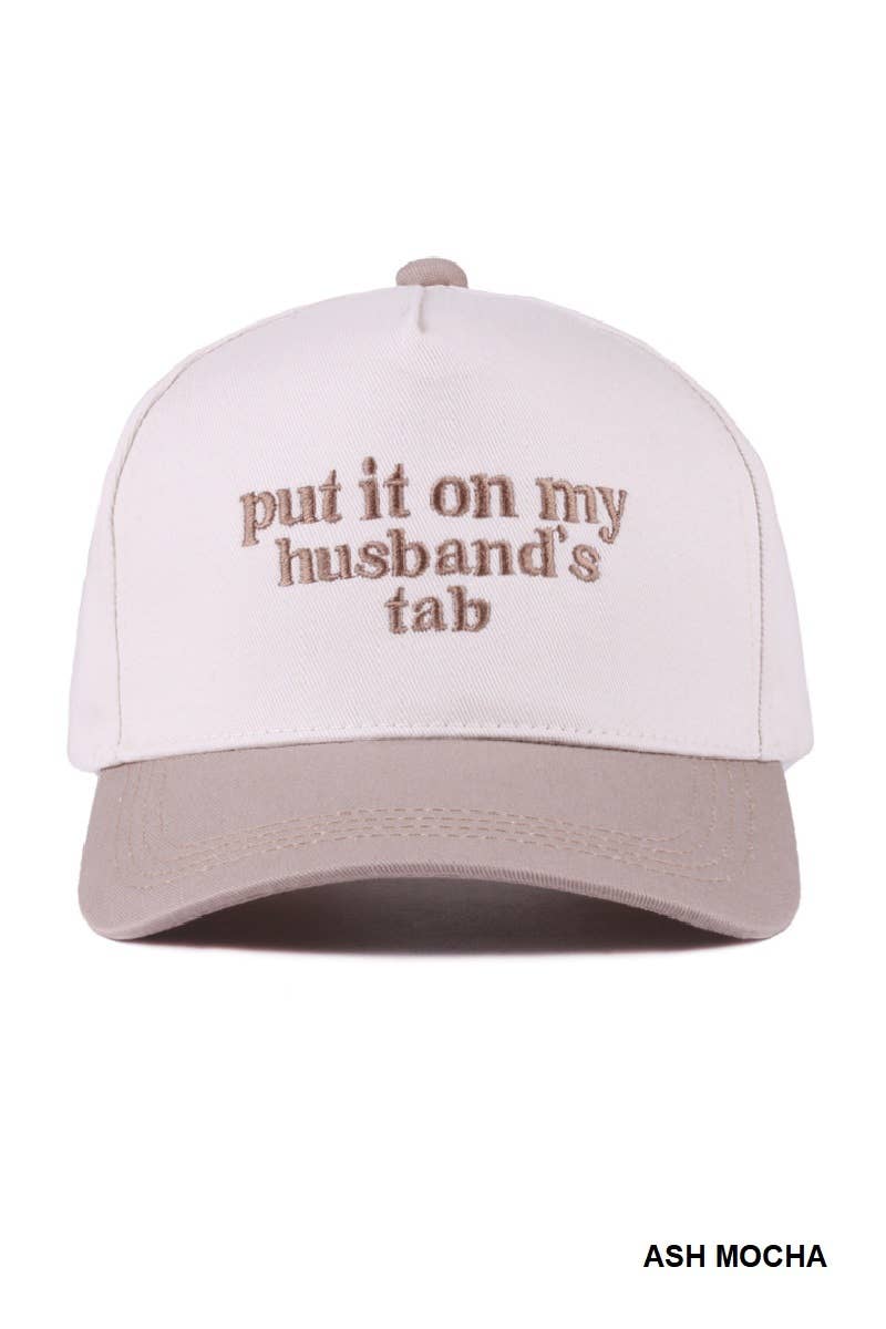 Put It On My Husband's Tab Two-tone Canvas Cotton Cap: ZEBRA / 1 (ONE SIZE)