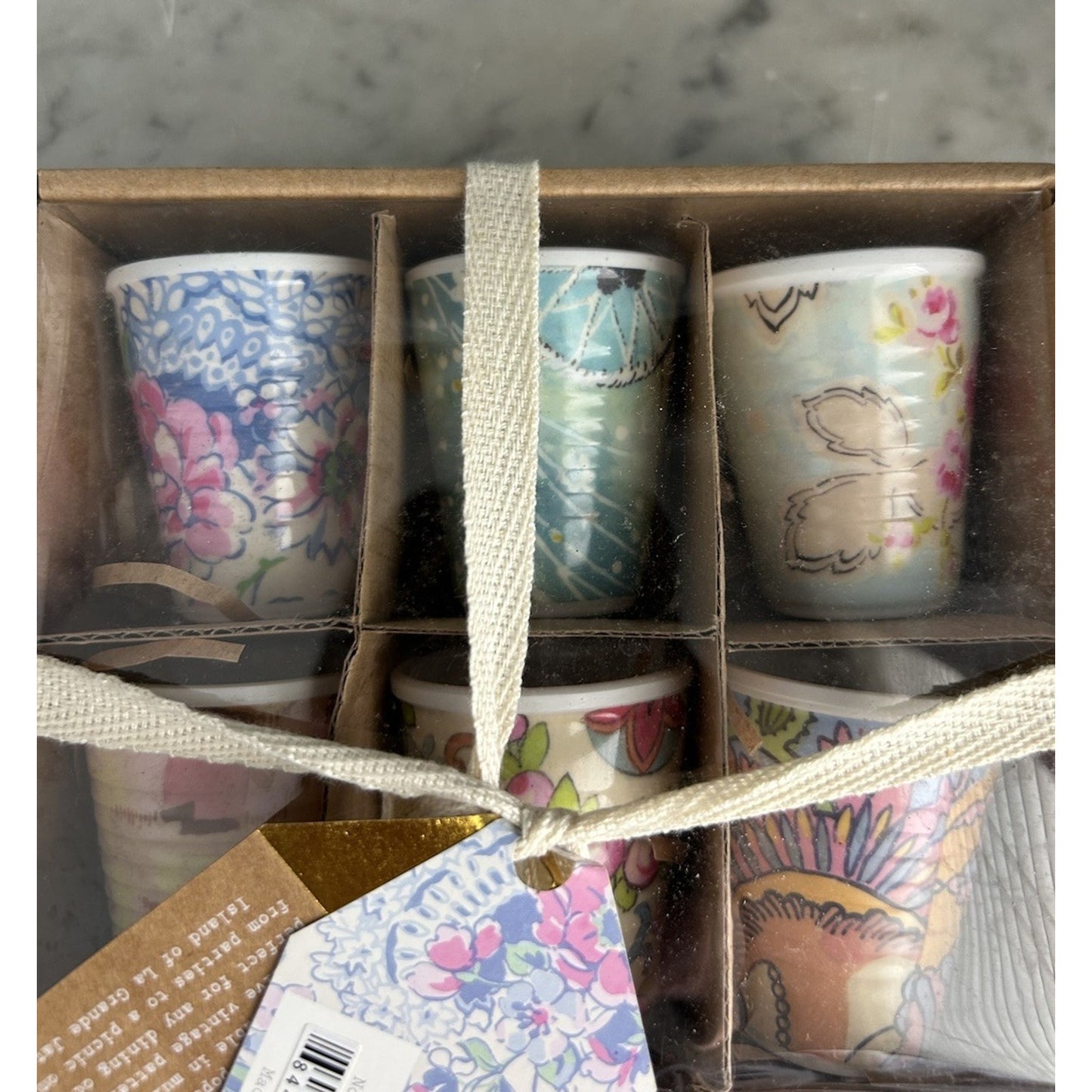 2 Sets of 6 New Glitterville Paris Flea Market Shot Glasses 2.2" Tall Reusable