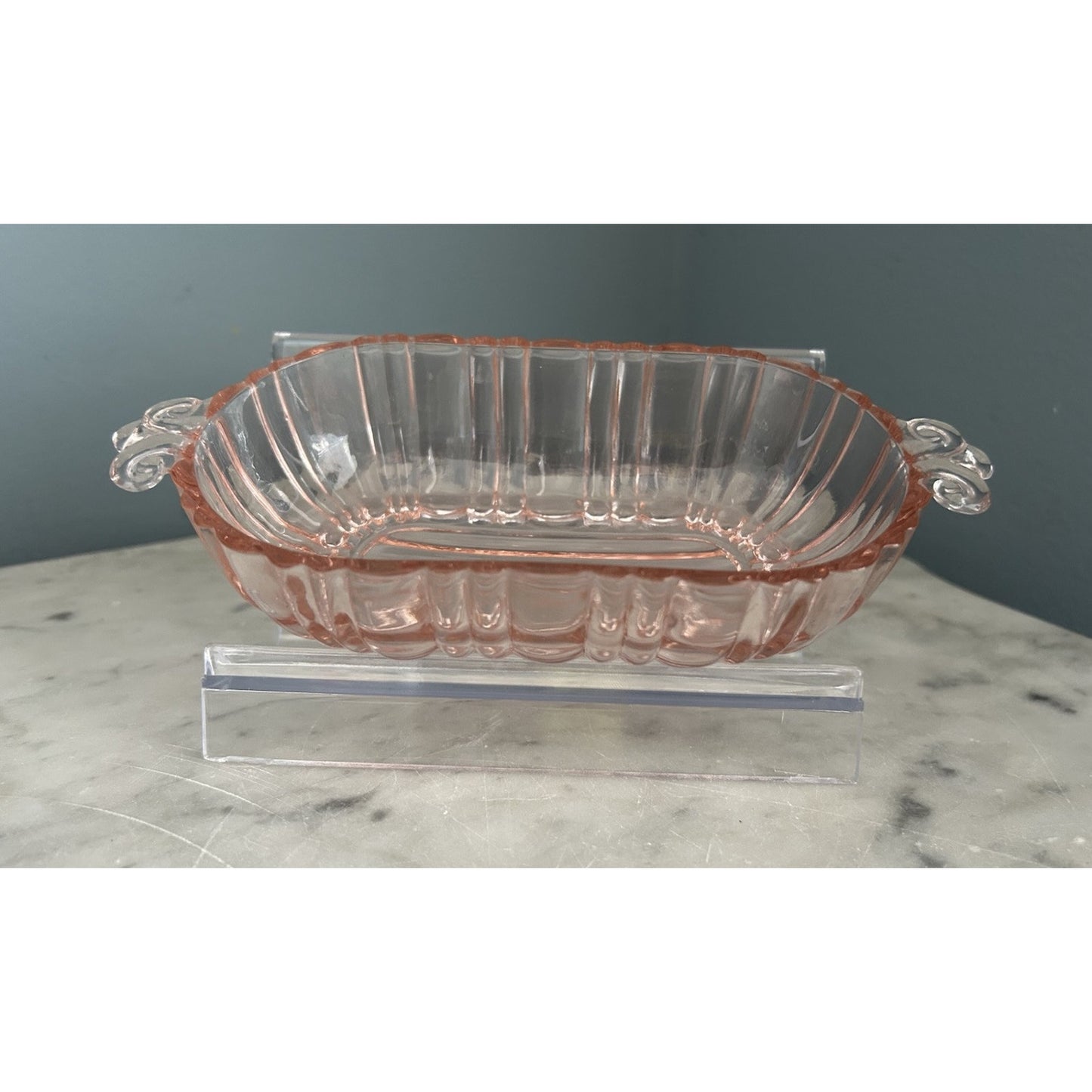 Vintage Old Cafe Pink Depression Glass Oval Olive Nut Bowl Anchor Hocking Small