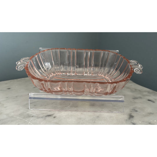 Vintage Old Cafe Pink Depression Glass Oval Olive Nut Bowl Anchor Hocking Small