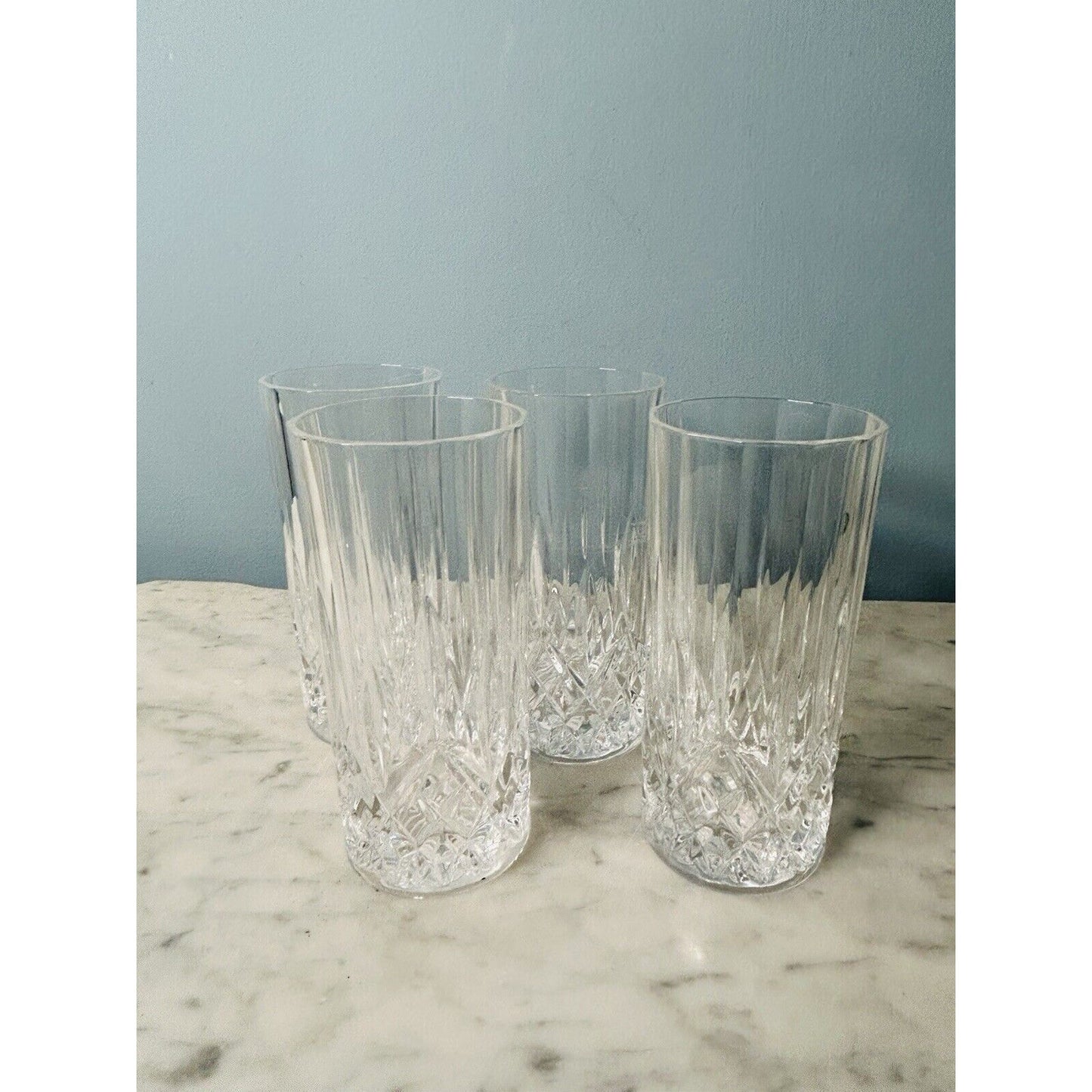 4 Royal Crystal High Ball Glasses Diamond Cut Pattern Height 5 7/8 inch Vintage