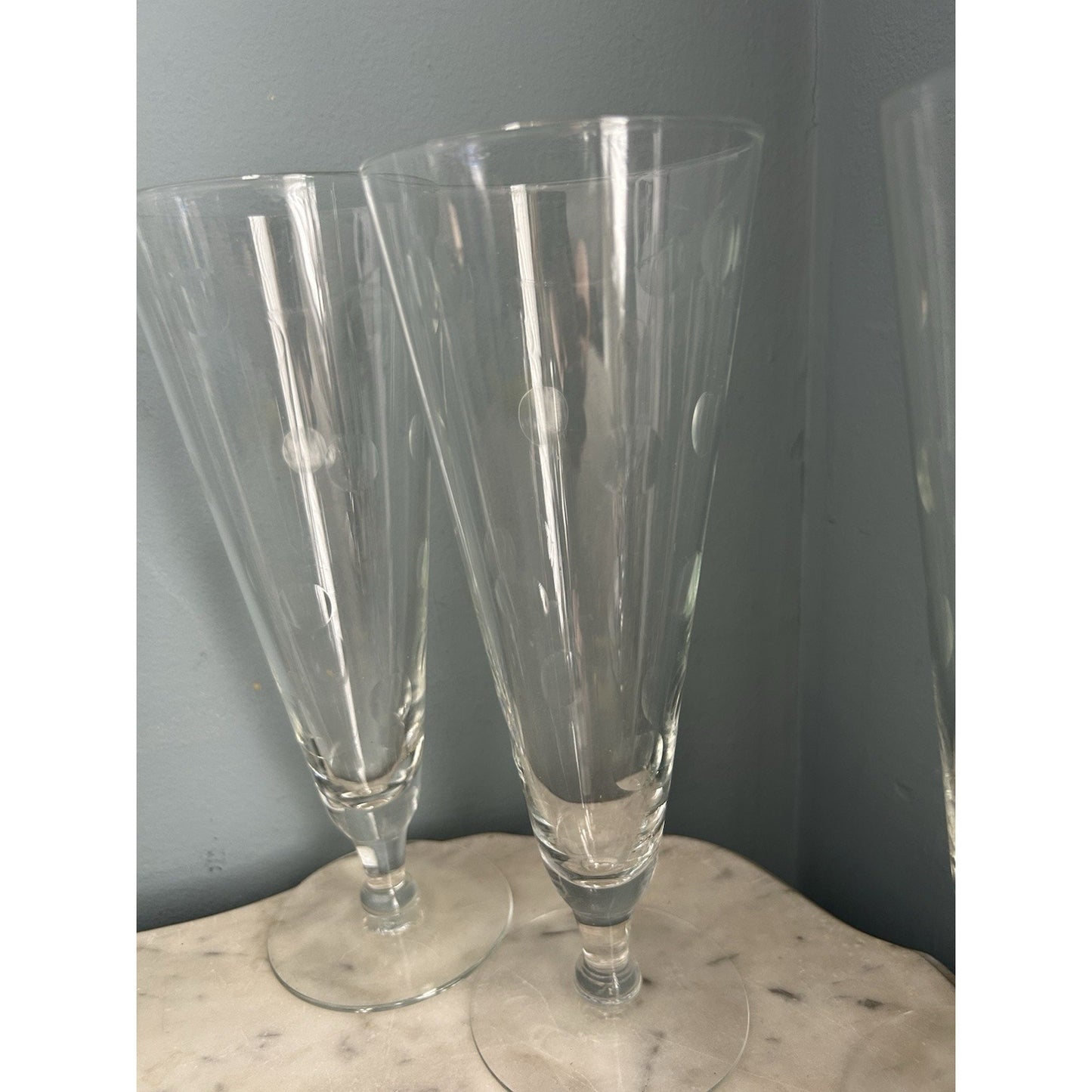 6 Hazel Arts Vintage Etched Polka Dot Champagne Glasses Pilsner Glass Coin