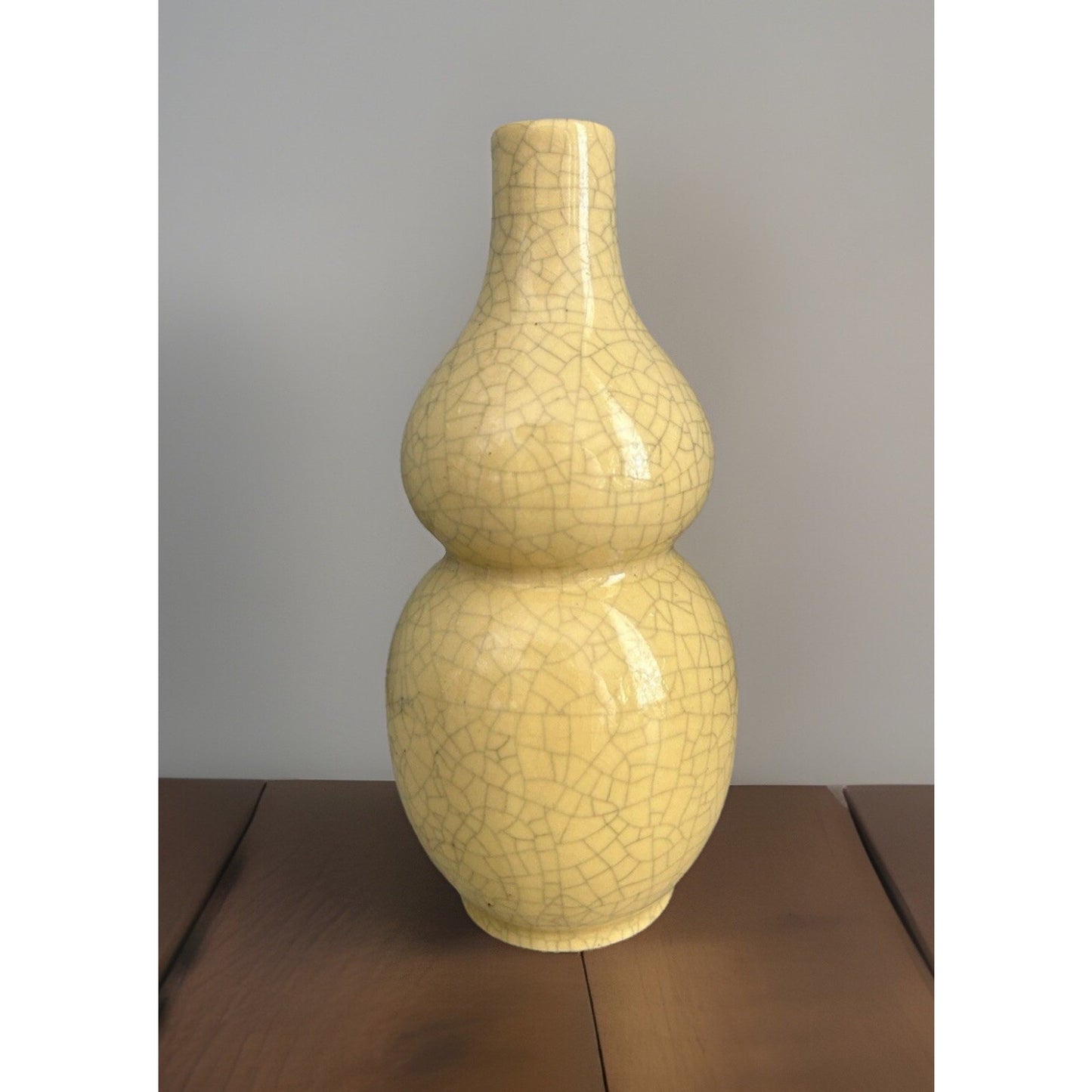 Chinese Art Yellow Glaze Porcelain Vase 7” Double Gourd 1524 Collectible Decor