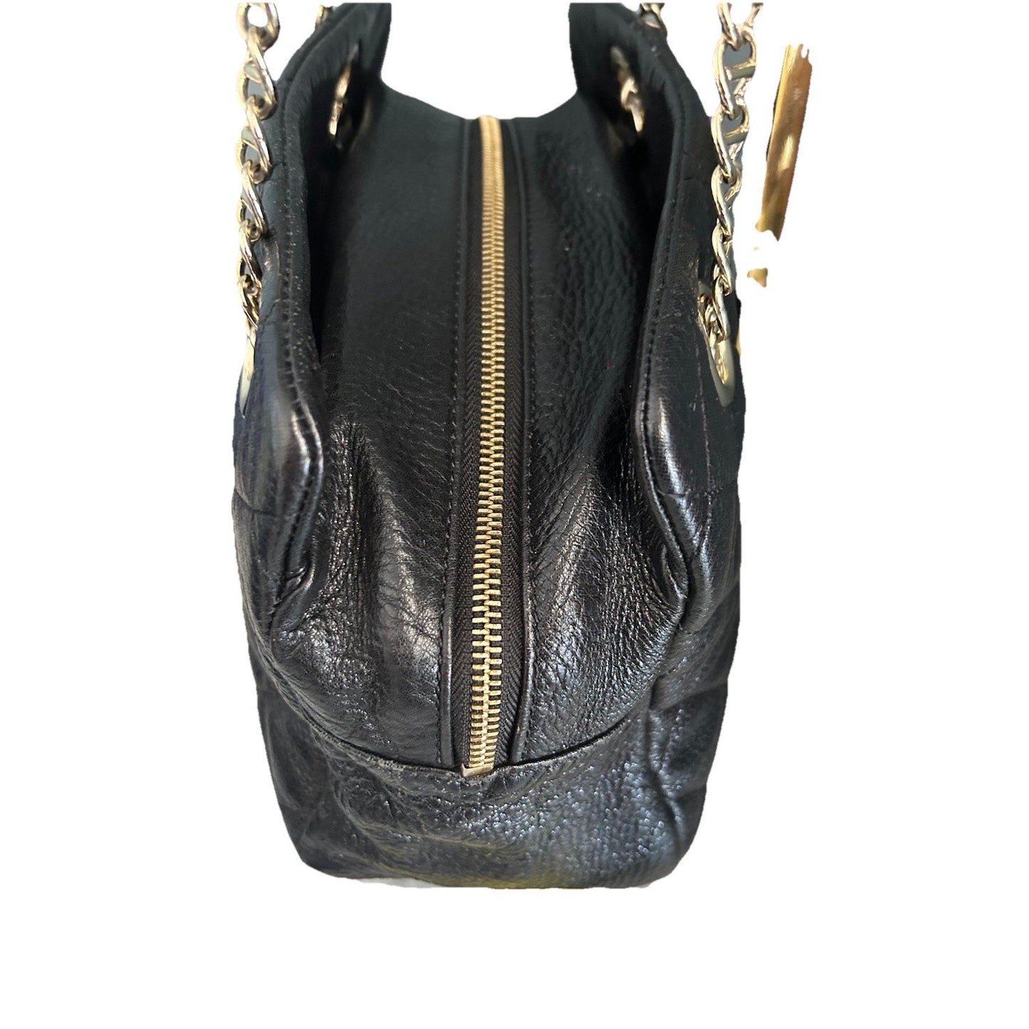 Kate Spade Black Metallic Quilted Leather Shimmer Bag Gold Chain EUC