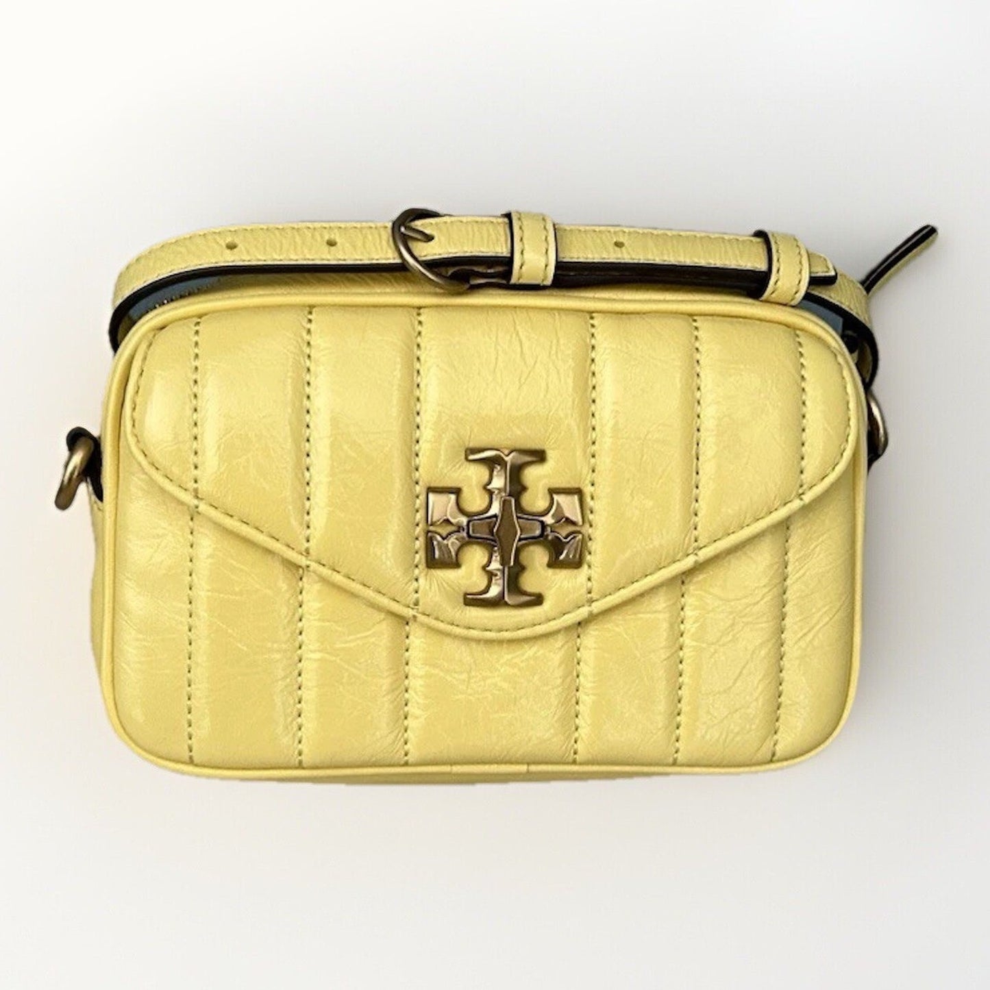 NWT Tory Burch Kira Patent Camera Bag Lemon Yellow 142808 Puffy Crossbody Mini
