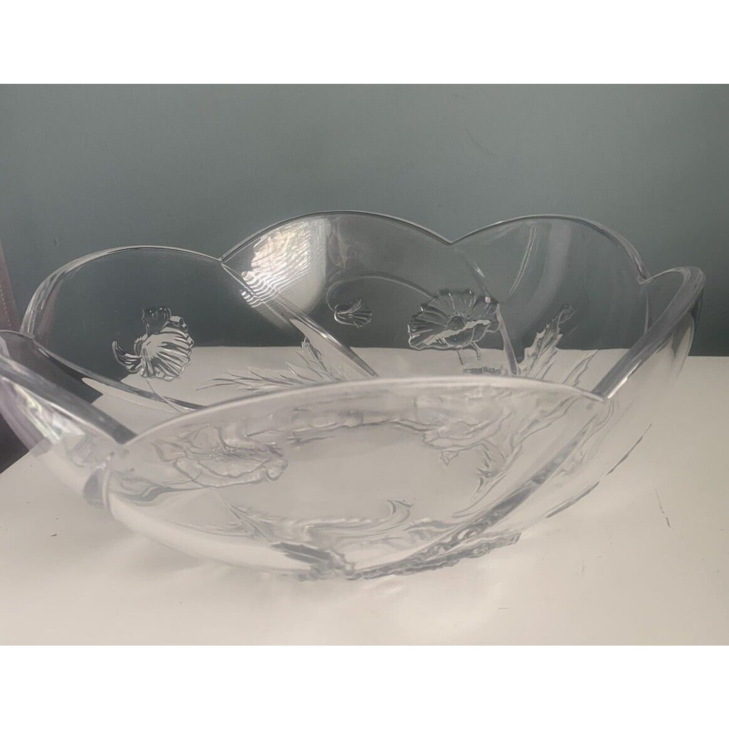 11” Savoir Vivre Sculptured Crystal Bowl California Poppies WY101/259 Cut Glass
