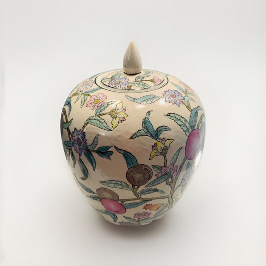 Vintage WBI Floral Botanical Chinoiserie Plum tree blossoms Ceramic Vase 12” Urn