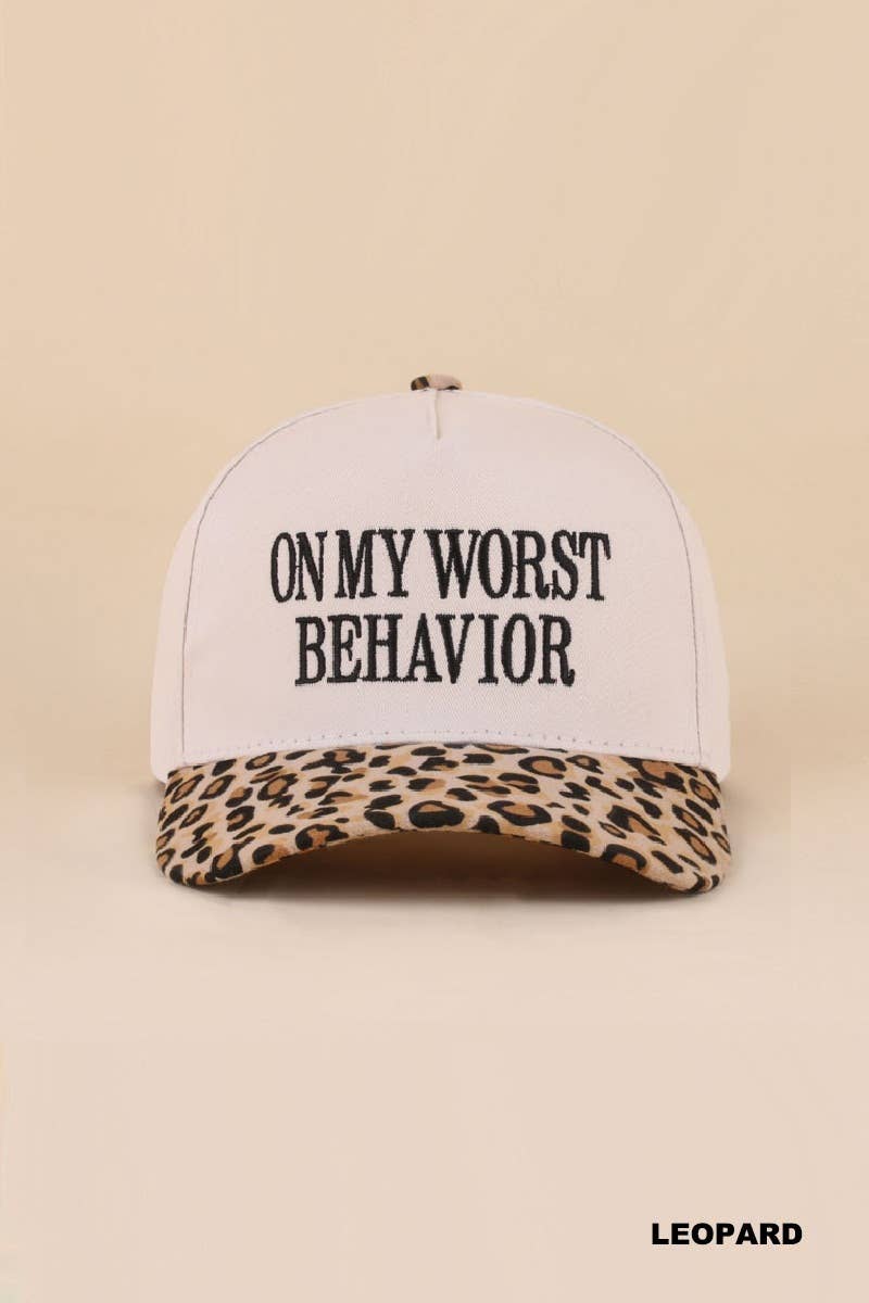 On My Worst Behavior Two Tone Canvas Cotton Cap: LEOPARD / 1(ONE SIZE)