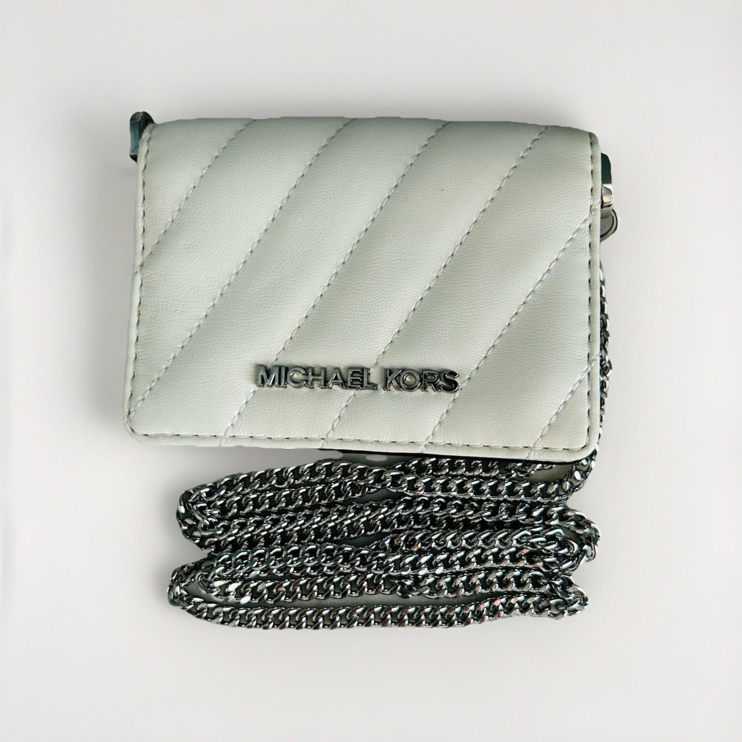Michael Kors Mini Purse White Leather Chain Bag Quilted Prom Wedding Coin MK