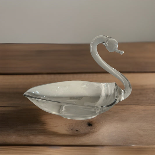Swan Tiffin Duncan Miller 1950s Clear Glass Soap Dish Candy Bowl Beach Vintage