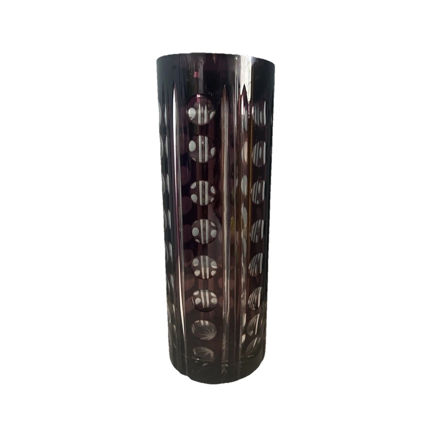 Vintage Purple Bohemian Tall Crystal Vase Amethyst 10” Tall Art Deco Geometric