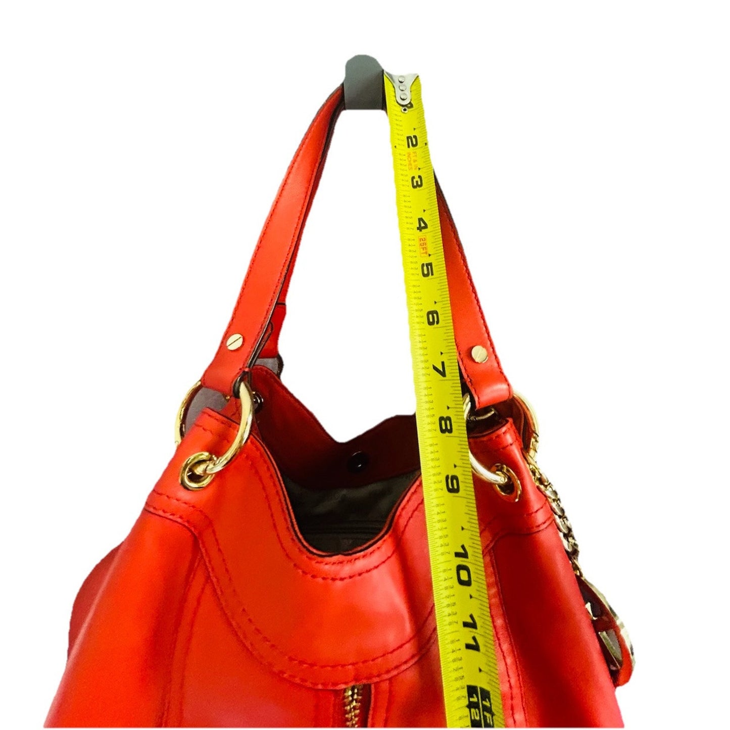 Michael Kors Moxley MD Orange Soft Leather Shoulder Bag Expandable Hobo Gold