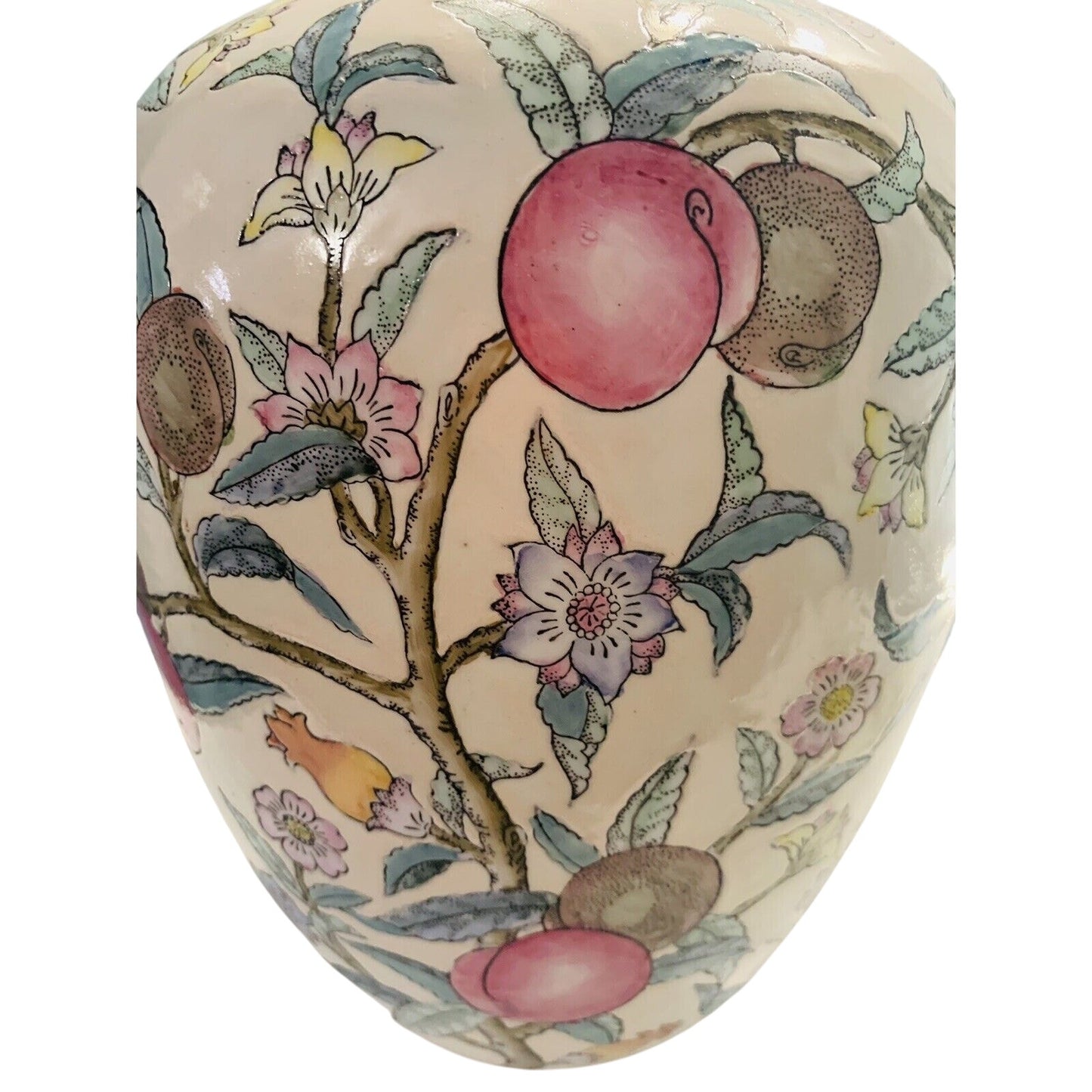 Vintage WBI Floral Botanical Chinoiserie Plum tree blossoms Ceramic Vase 12” Urn