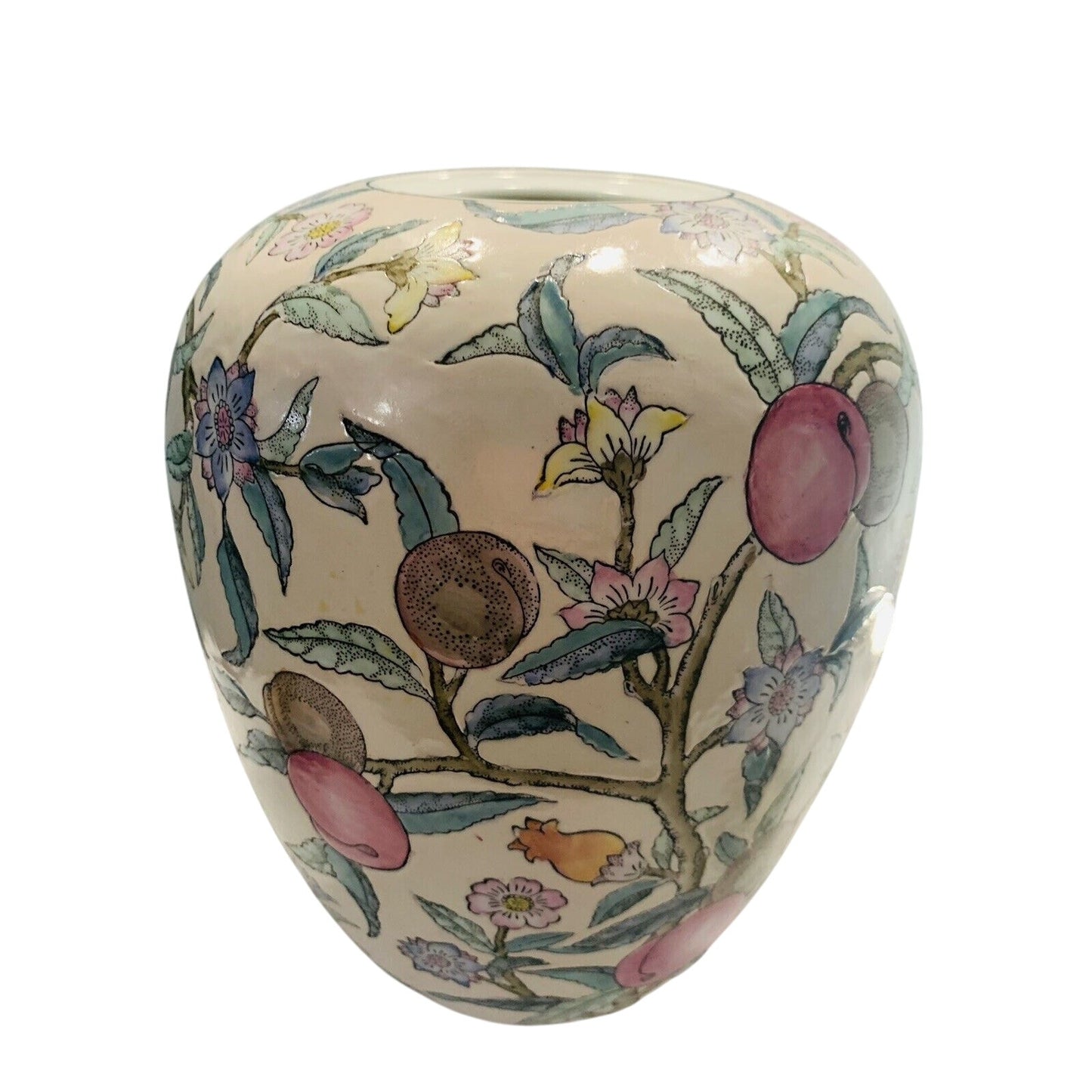 Vintage WBI Floral Botanical Chinoiserie Plum tree blossoms Ceramic Vase 12” Urn